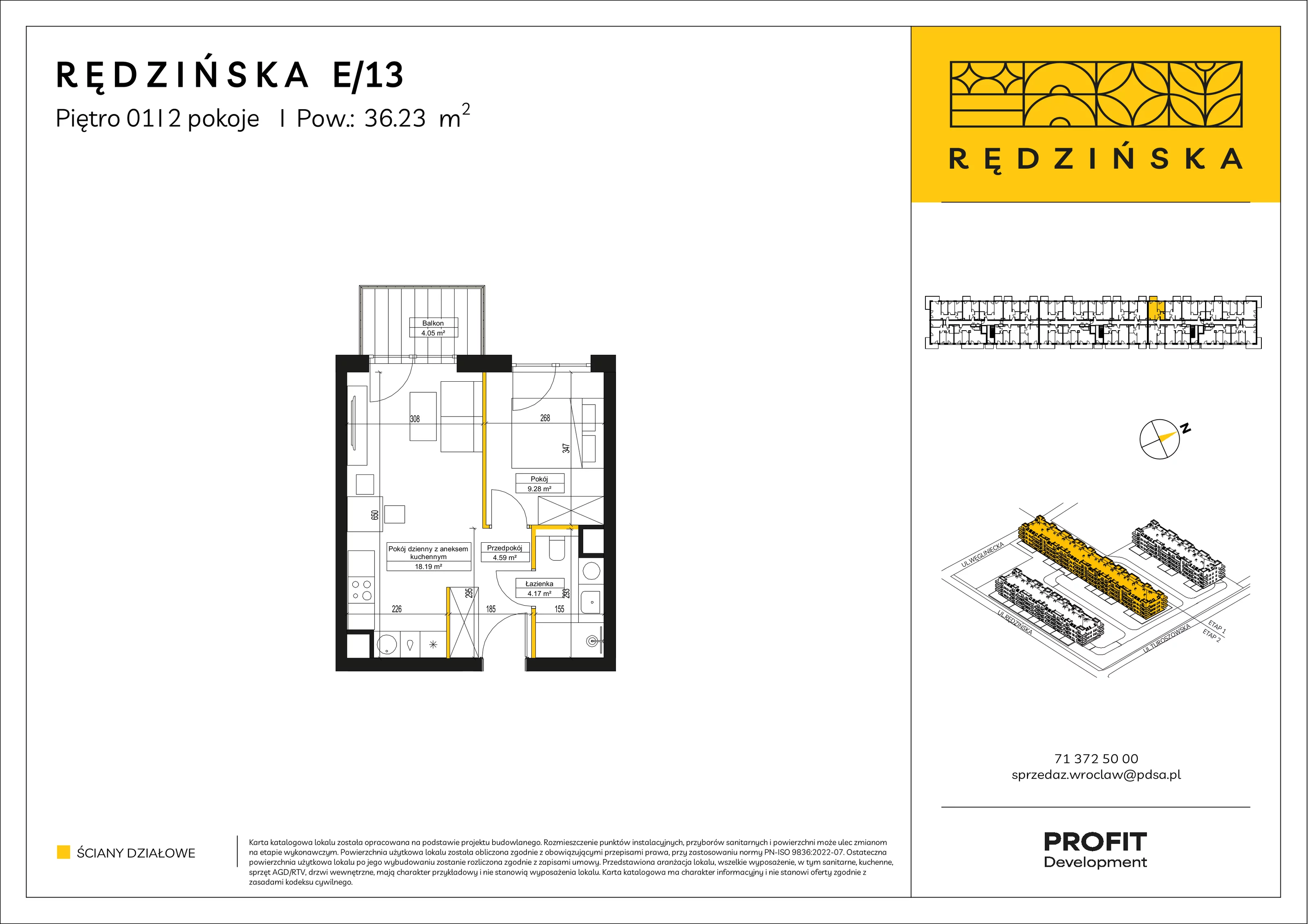 2 pokoje, mieszkanie 36,23 m², piętro 1, oferta nr RD4B/E/13, Rędzińska 4, Wrocław, Maślice, ul. Rędzińska