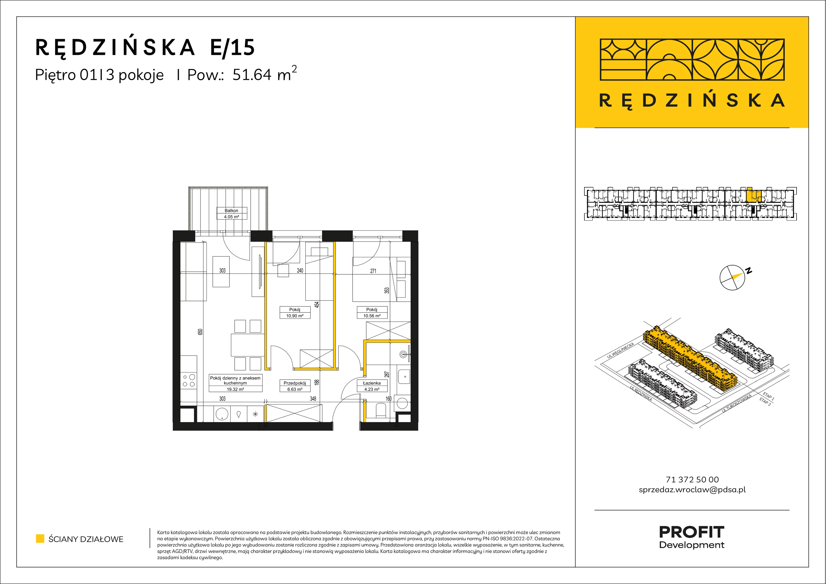 3 pokoje, mieszkanie 51,64 m², piętro 1, oferta nr RD4B/E/15, Rędzińska 4, Wrocław, Maślice, ul. Rędzińska