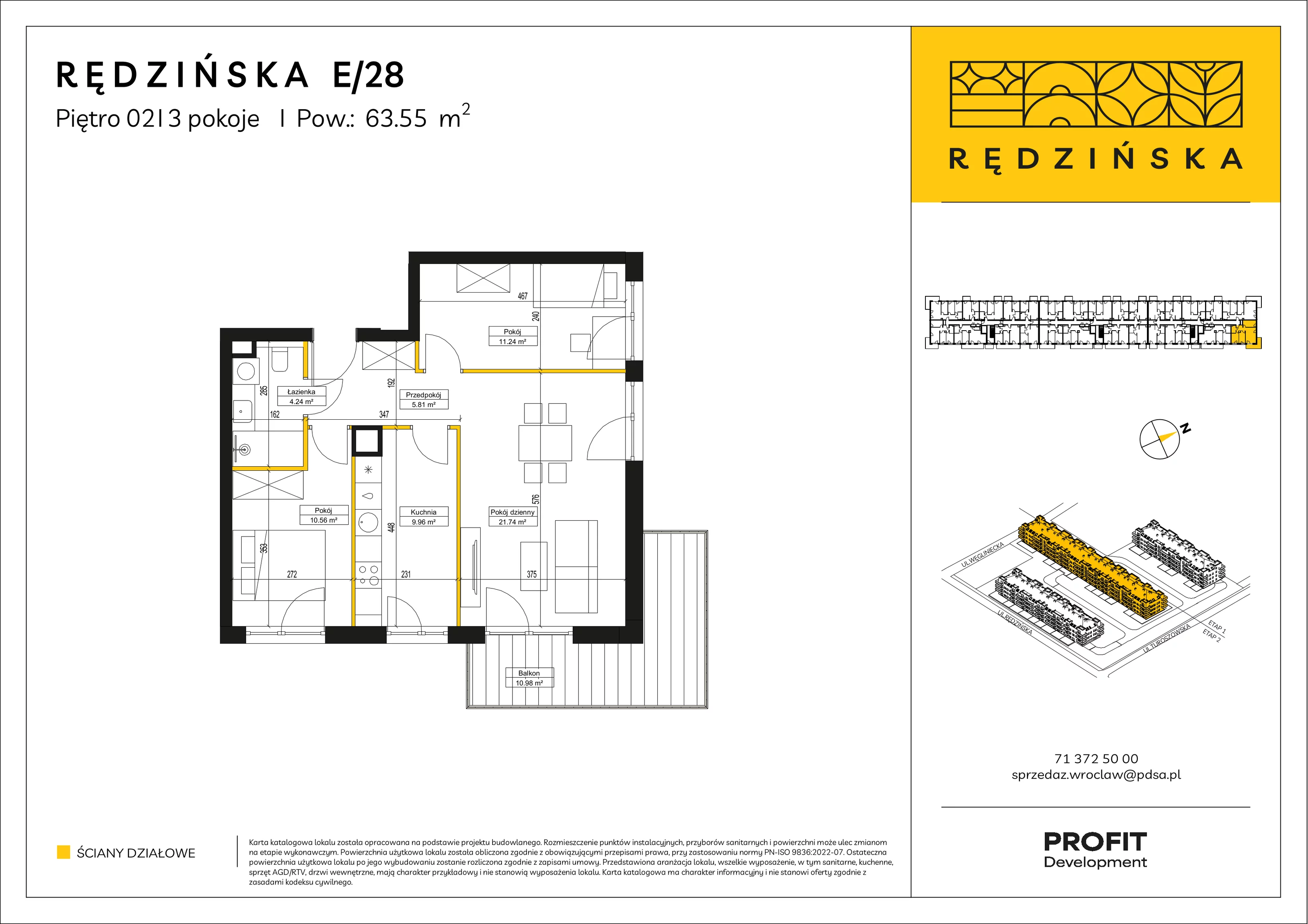 3 pokoje, mieszkanie 63,55 m², piętro 2, oferta nr RD4B/E/28, Rędzińska 4, Wrocław, Maślice, ul. Rędzińska