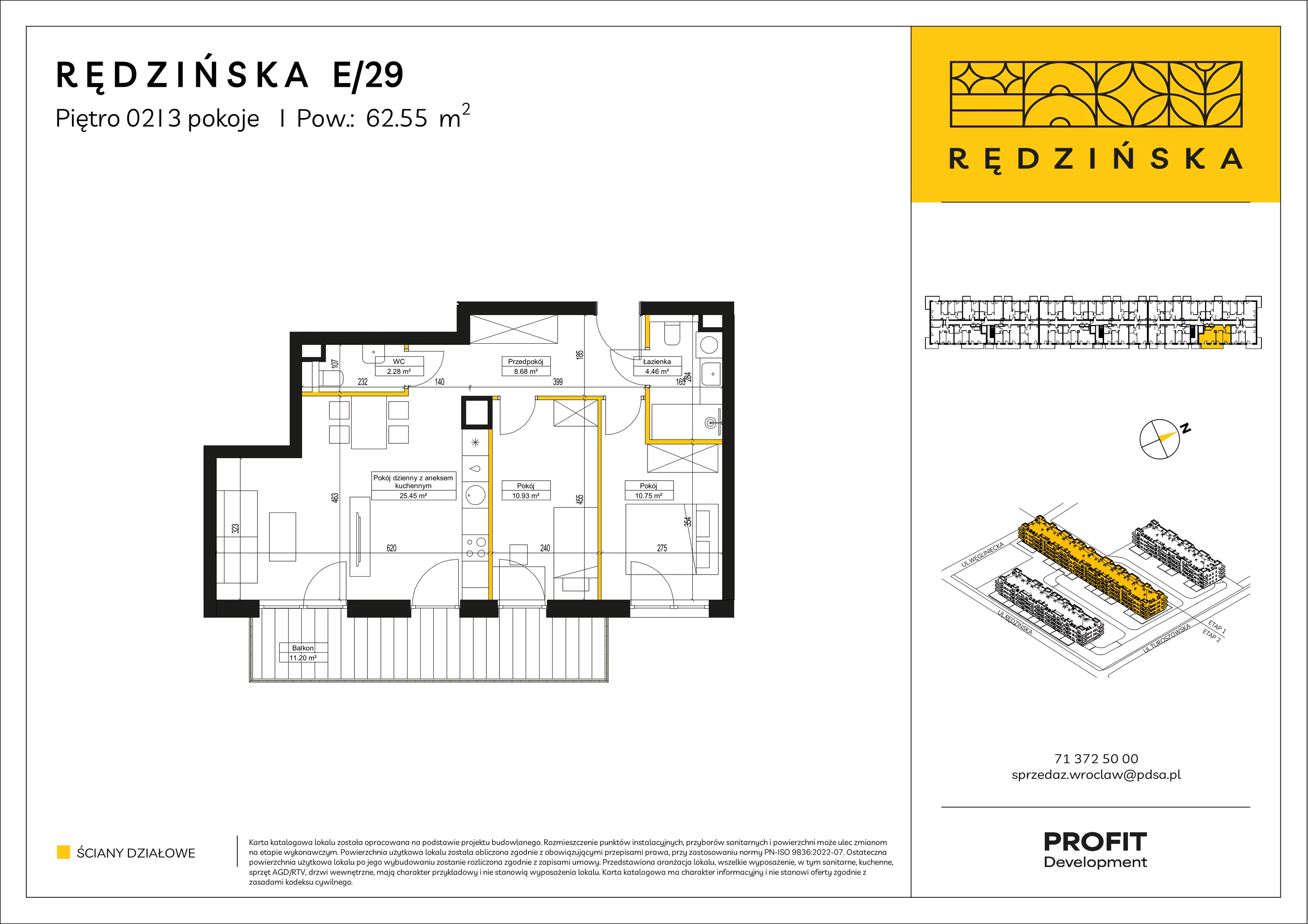 3 pokoje, mieszkanie 62,55 m², piętro 2, oferta nr RD4B/E/29, Rędzińska 4, Wrocław, Maślice, ul. Rędzińska