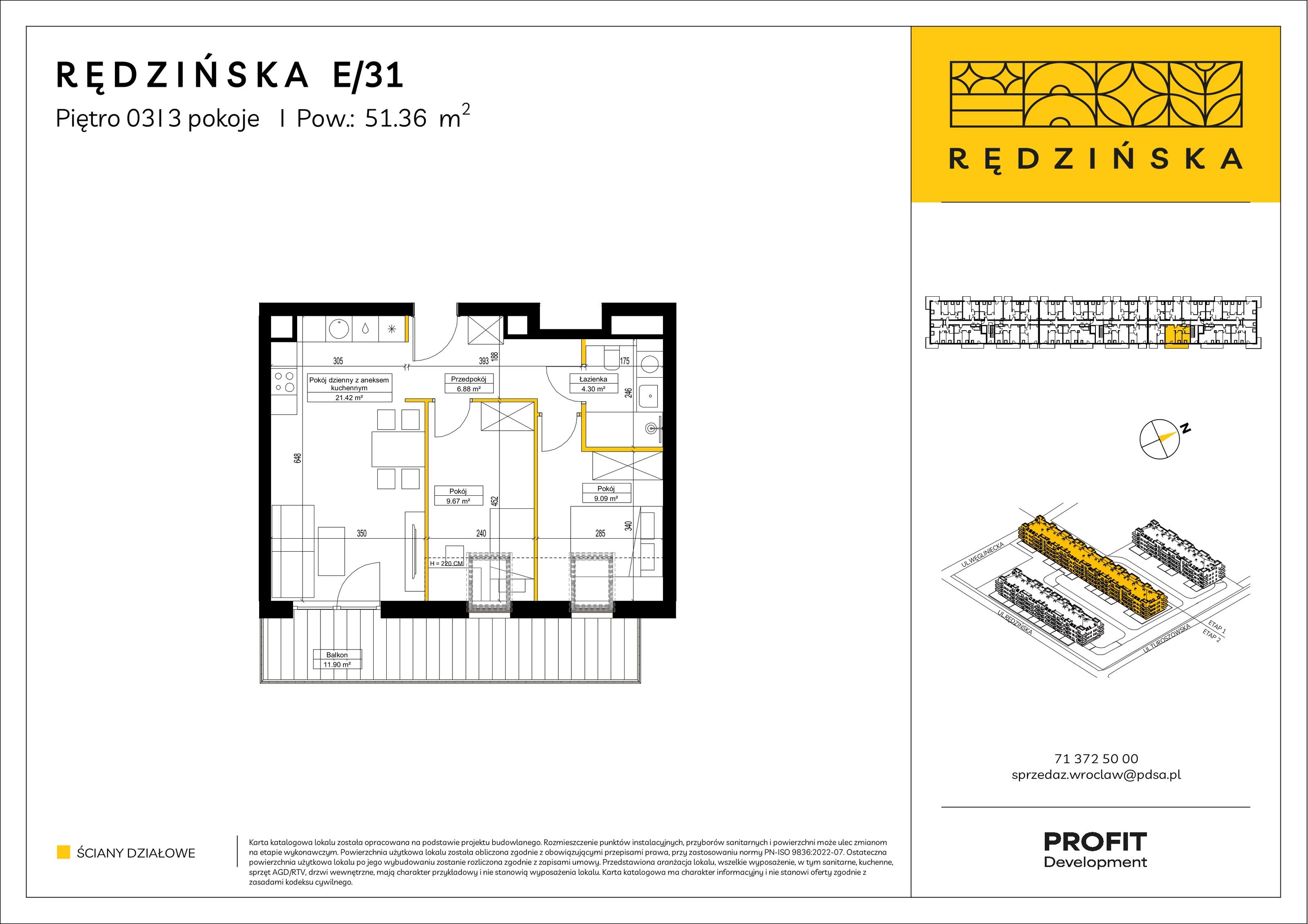 3 pokoje, mieszkanie 51,36 m², piętro 3, oferta nr RD4B/E/31, Rędzińska 4, Wrocław, Maślice, ul. Rędzińska