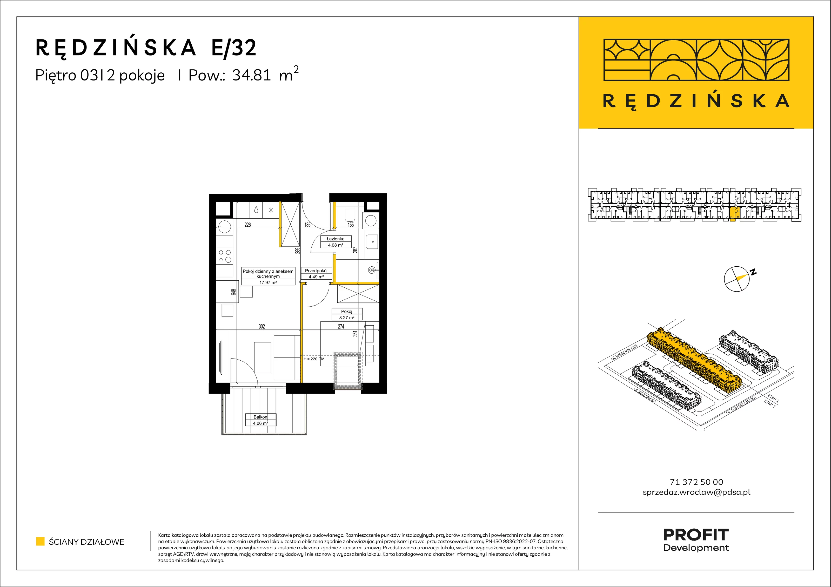 2 pokoje, mieszkanie 34,81 m², piętro 3, oferta nr RD4B/E/32, Rędzińska 4, Wrocław, Maślice, ul. Rędzińska