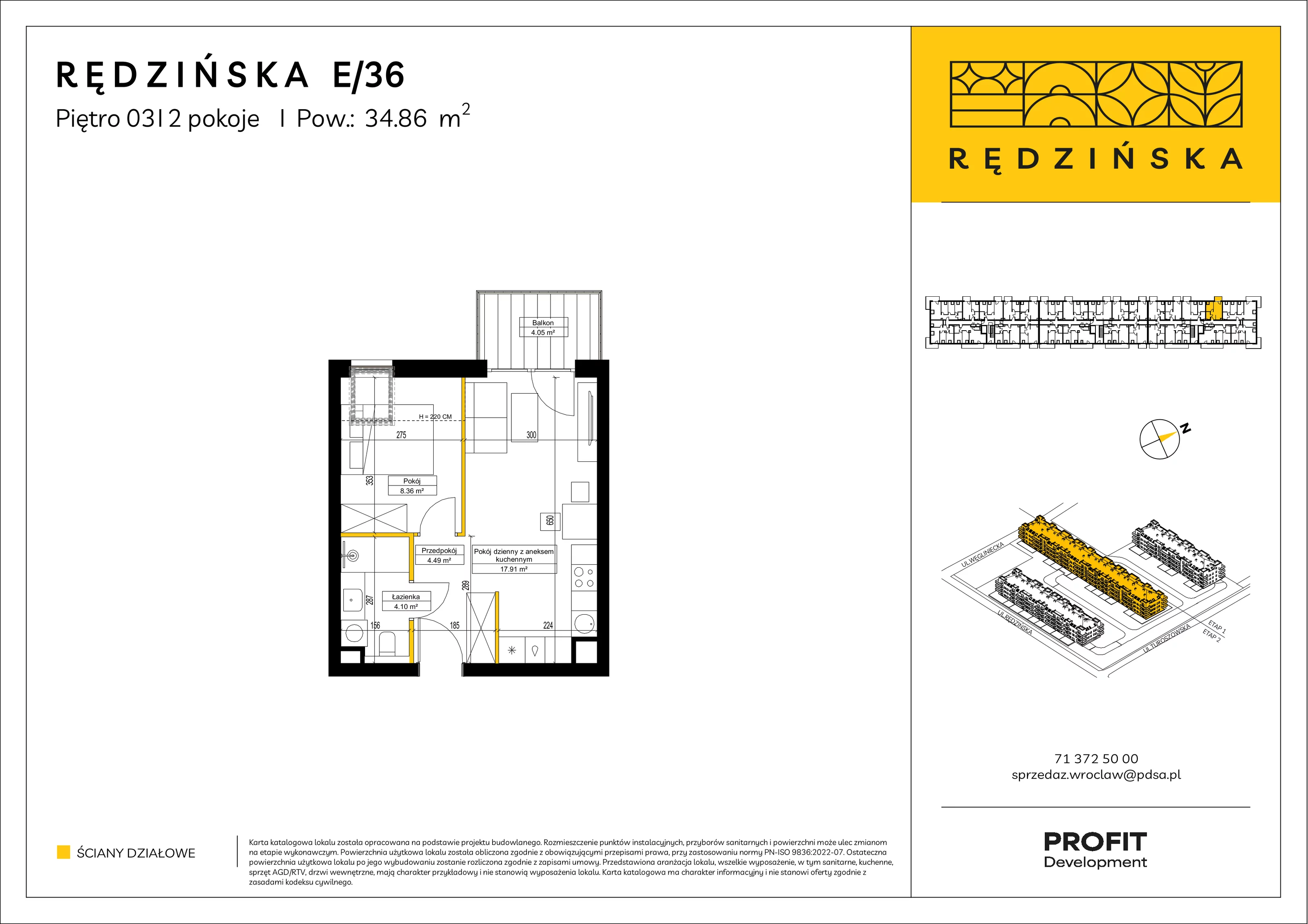 2 pokoje, mieszkanie 34,86 m², piętro 3, oferta nr RD4B/E/36, Rędzińska 4, Wrocław, Maślice, ul. Rędzińska