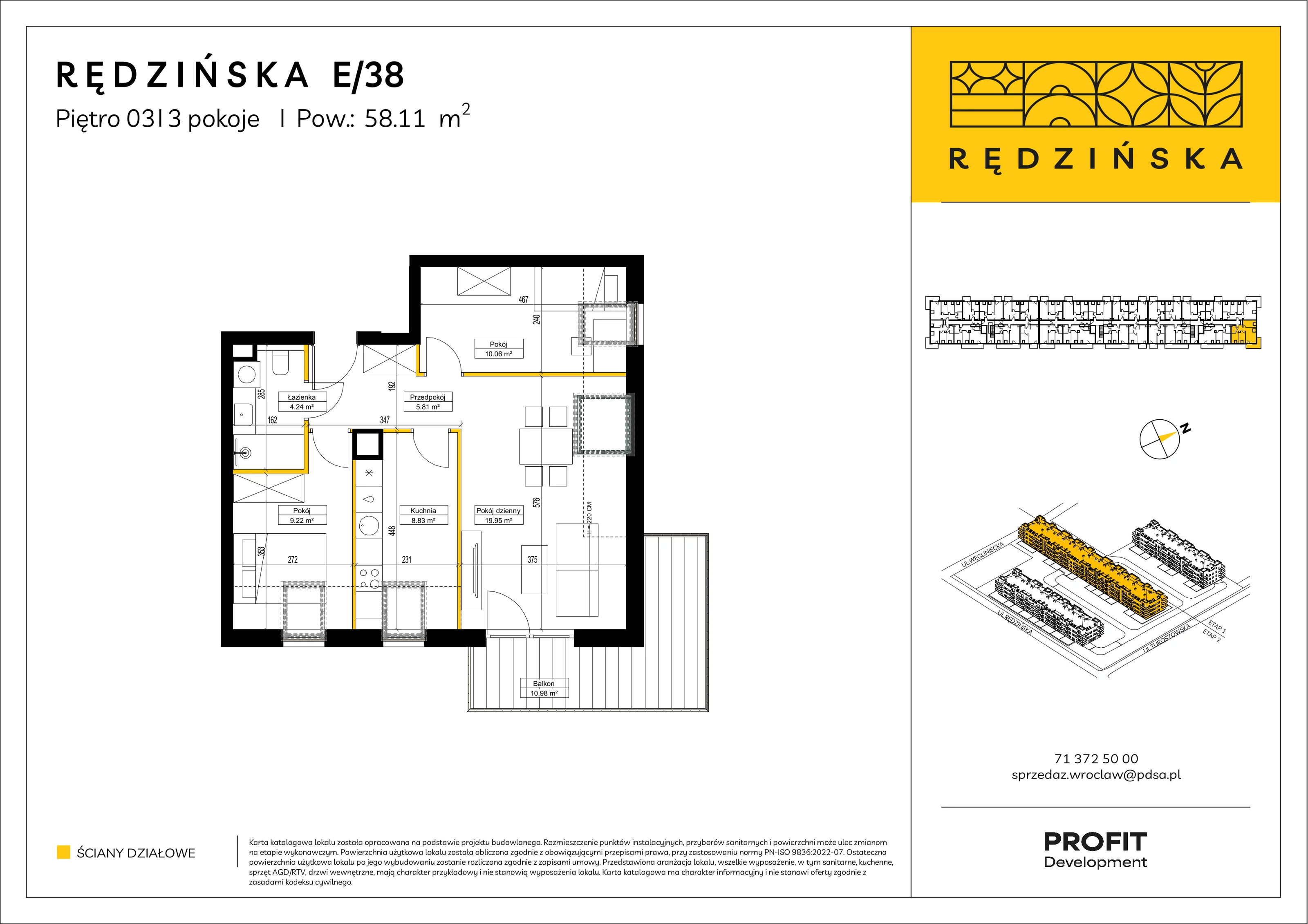 3 pokoje, mieszkanie 58,11 m², piętro 3, oferta nr RD4B/E/38, Rędzińska 4, Wrocław, Maślice, ul. Rędzińska
