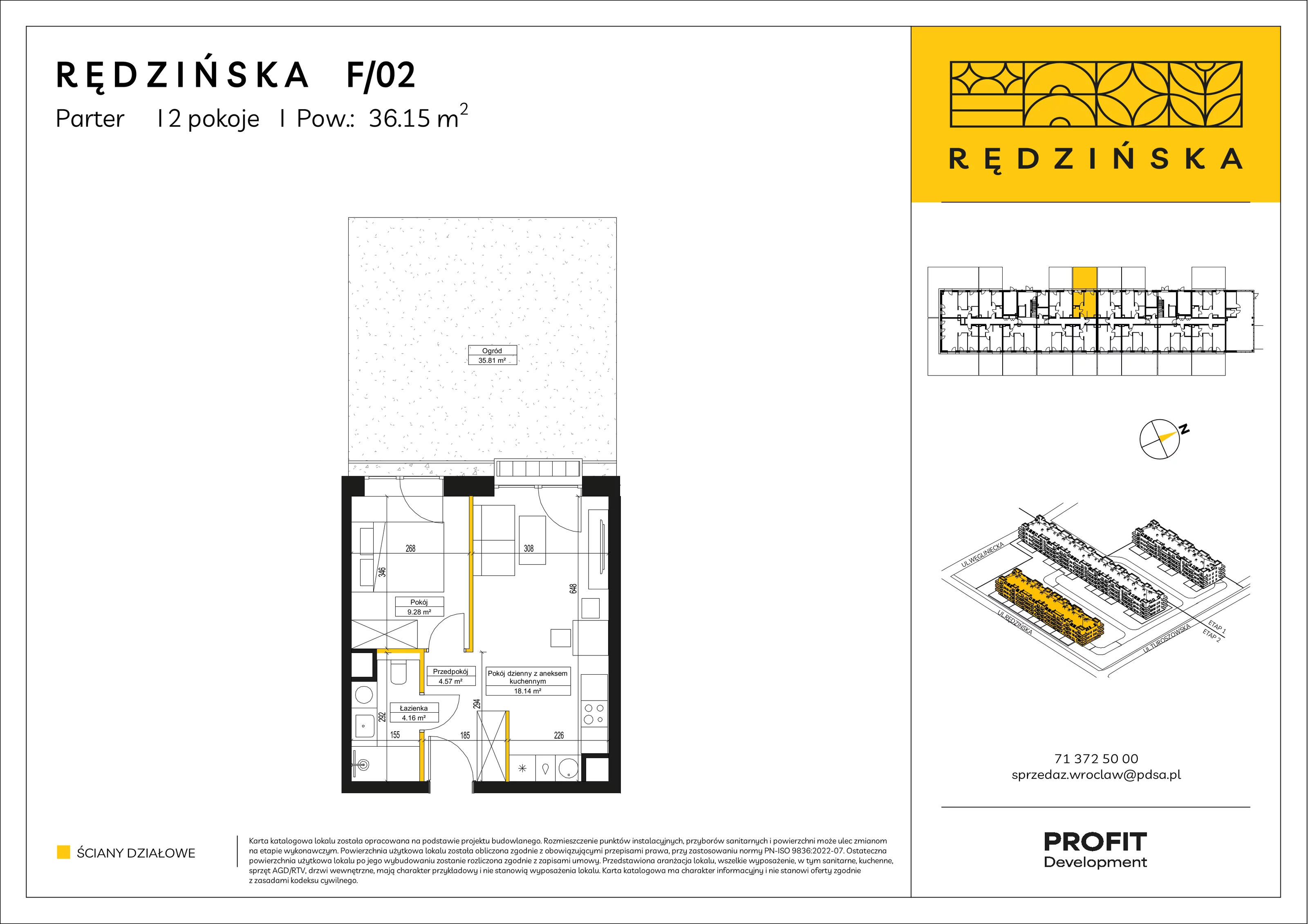 2 pokoje, mieszkanie 36,15 m², parter, oferta nr RD4B/F/02, Rędzińska 4, Wrocław, Maślice, ul. Rędzińska