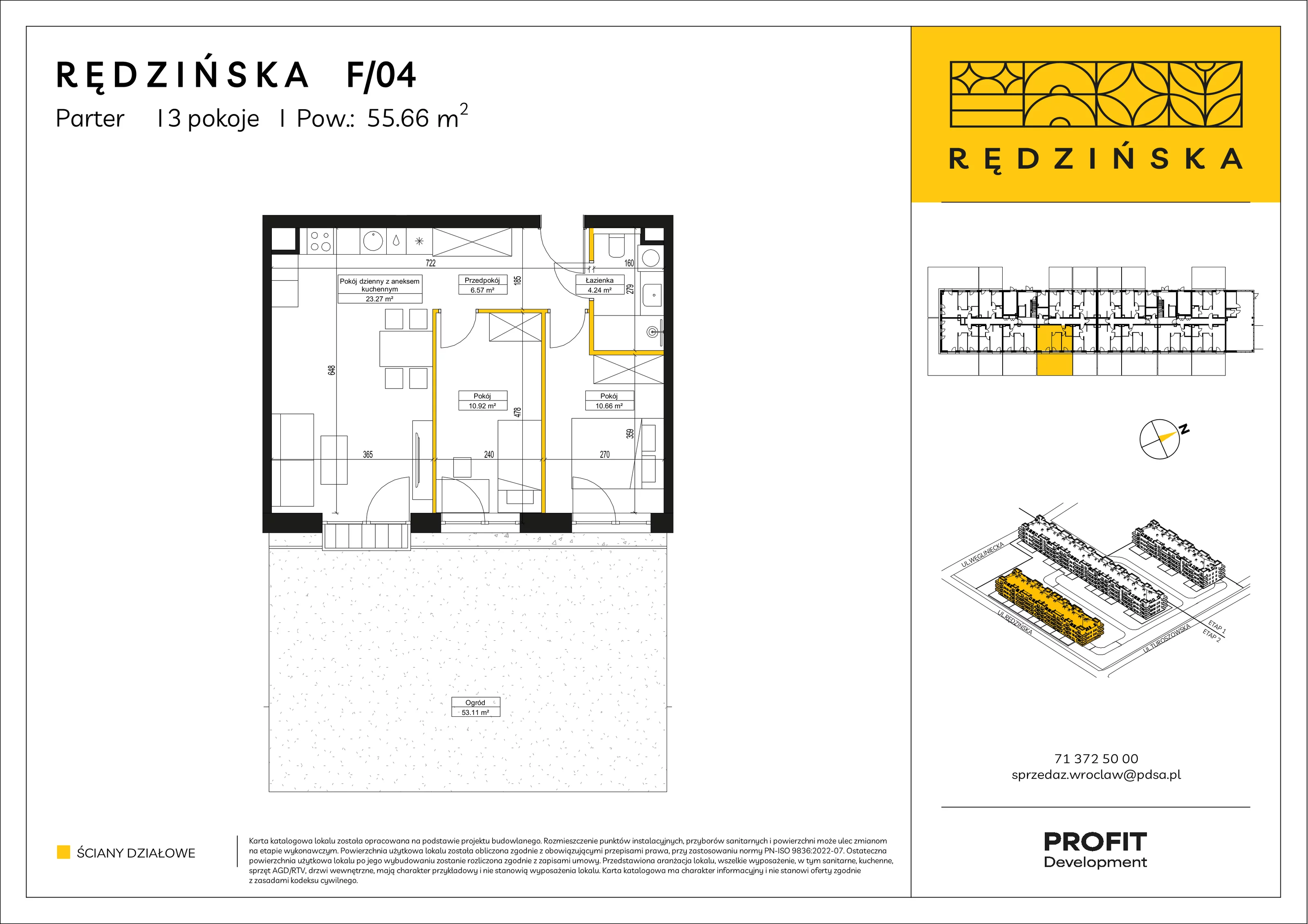 3 pokoje, mieszkanie 55,66 m², parter, oferta nr RD4B/F/04, Rędzińska 4, Wrocław, Maślice, ul. Rędzińska
