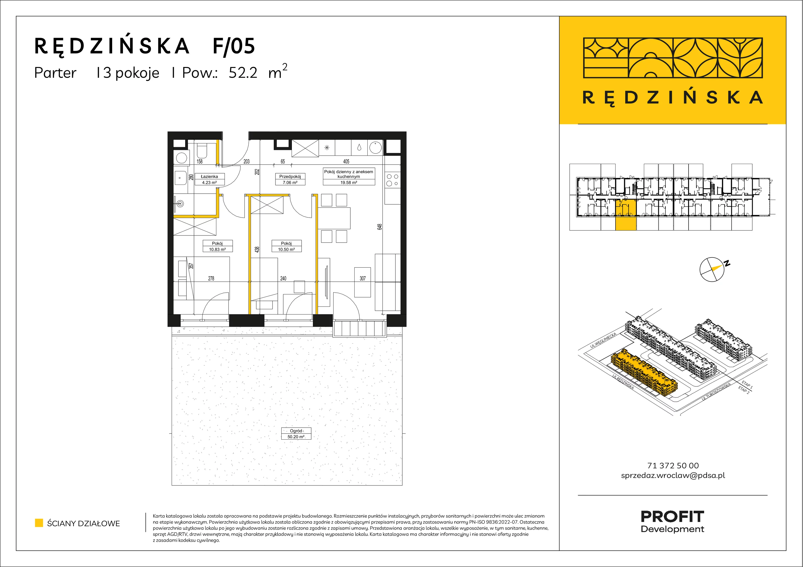 3 pokoje, mieszkanie 52,20 m², parter, oferta nr RD4B/F/05, Rędzińska 4, Wrocław, Maślice, ul. Rędzińska