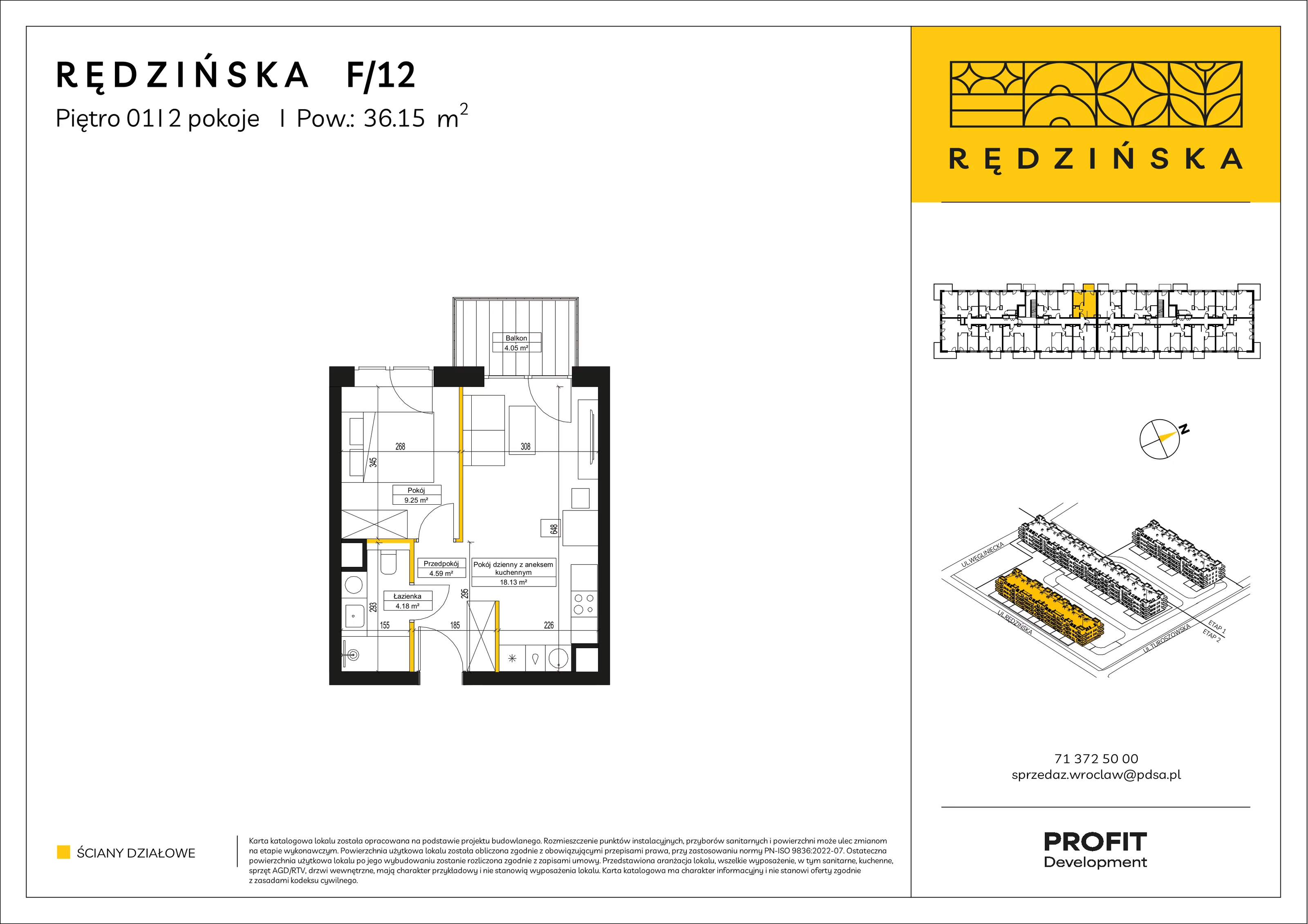 2 pokoje, mieszkanie 36,15 m², piętro 1, oferta nr RD4B/F/12, Rędzińska 4, Wrocław, Maślice, ul. Rędzińska