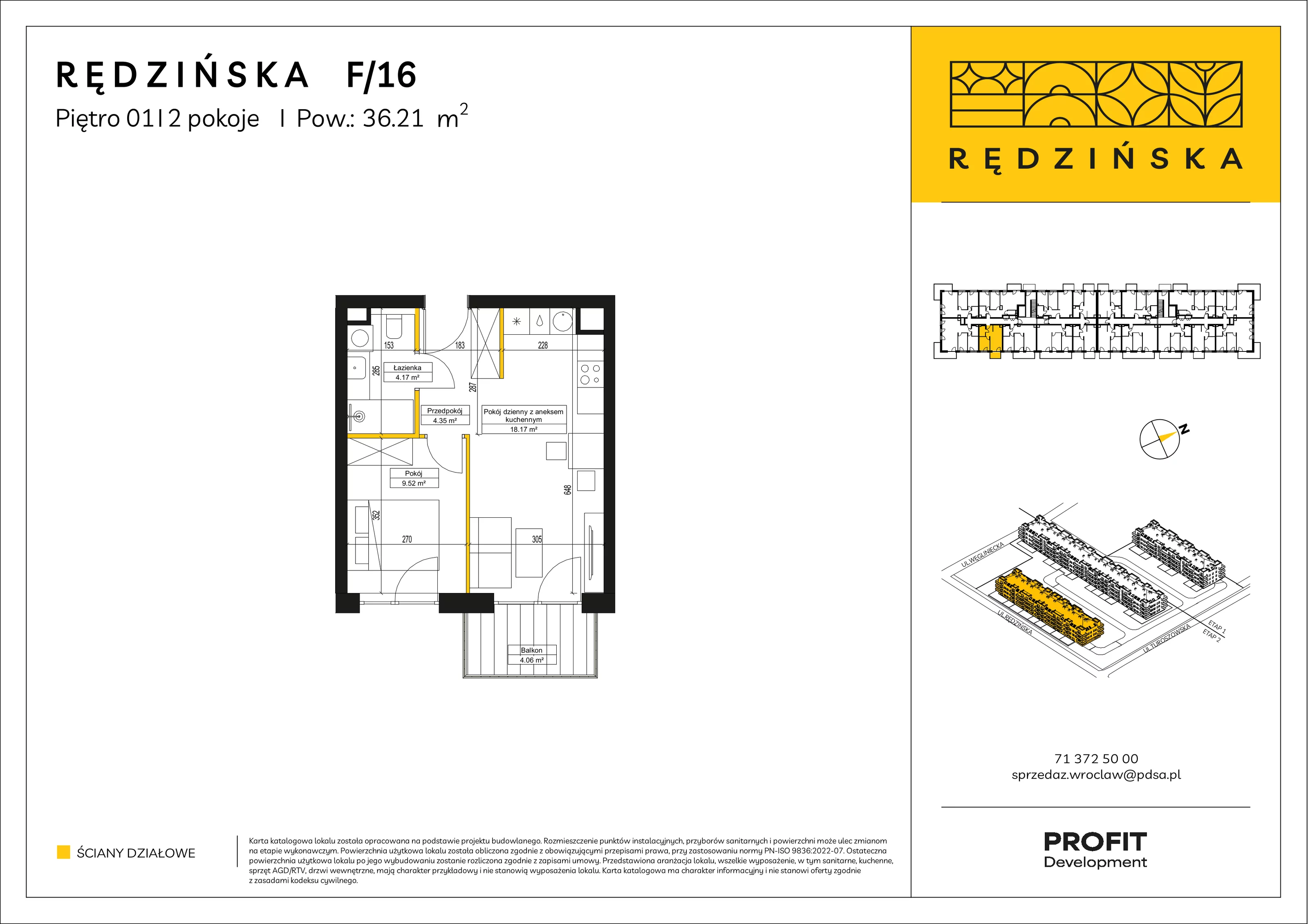 2 pokoje, mieszkanie 36,21 m², piętro 1, oferta nr RD4B/F/16, Rędzińska 4, Wrocław, Maślice, ul. Rędzińska