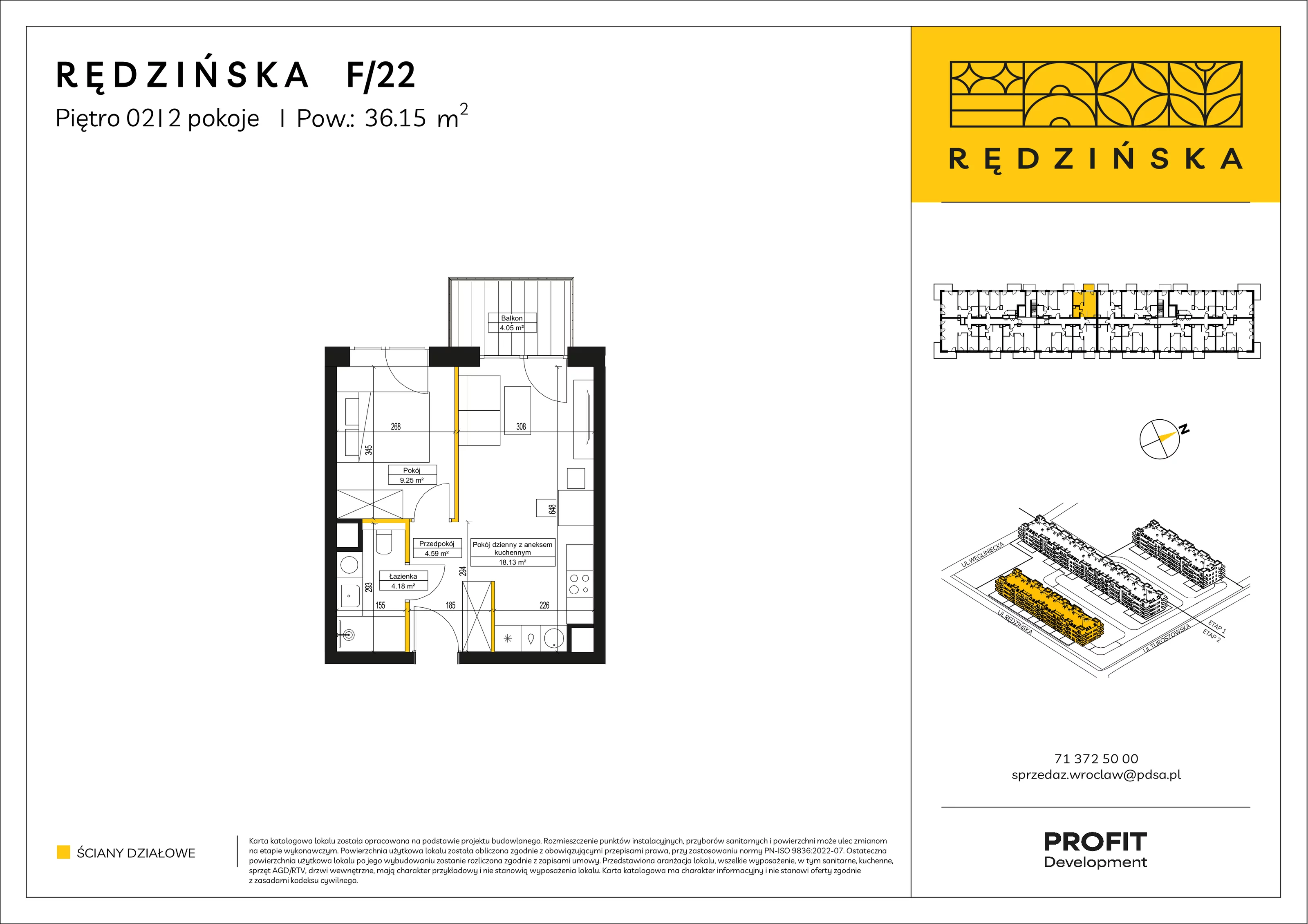2 pokoje, mieszkanie 36,15 m², piętro 2, oferta nr RD4B/F/22, Rędzińska 4, Wrocław, Maślice, ul. Rędzińska