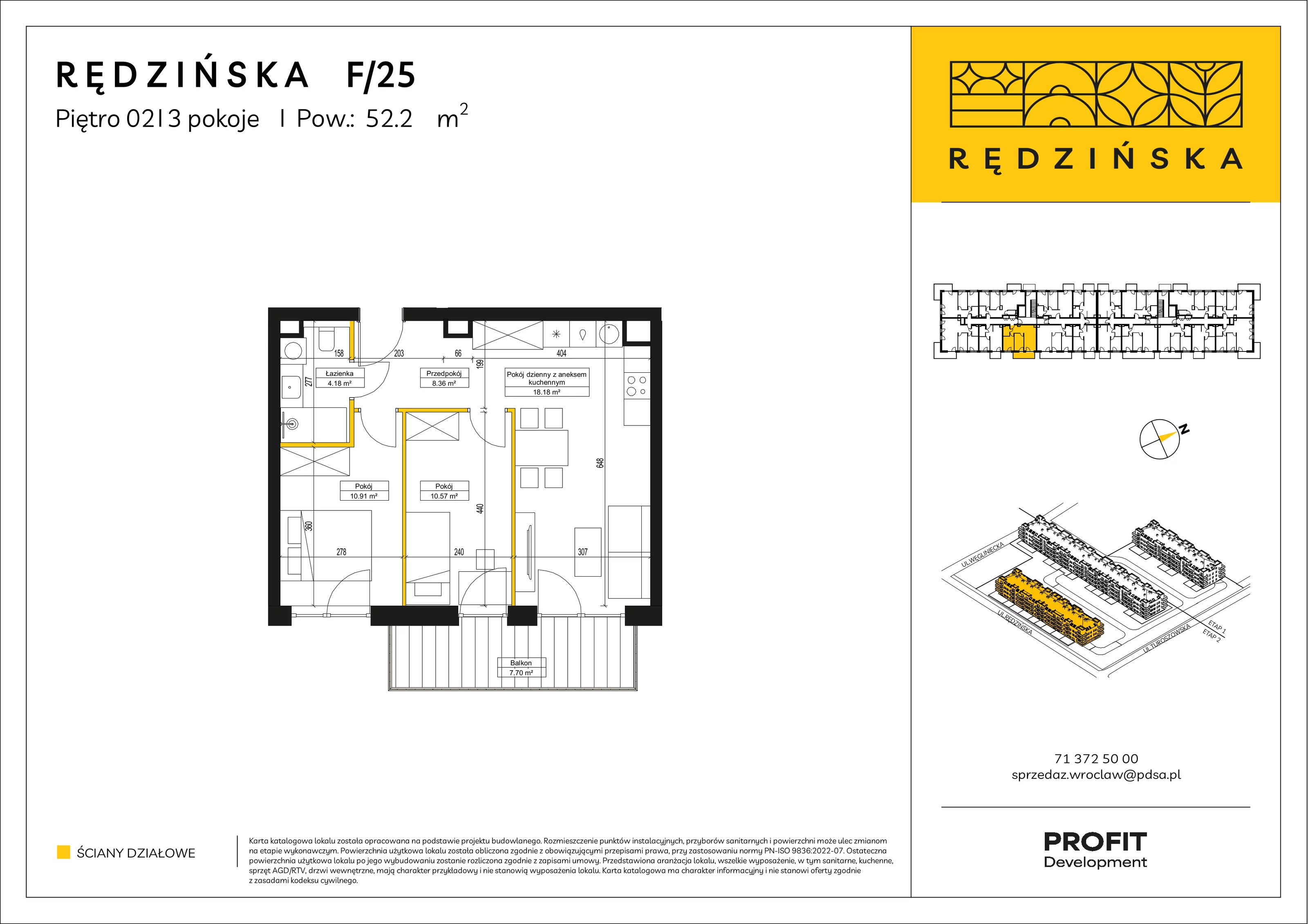 3 pokoje, mieszkanie 52,20 m², piętro 2, oferta nr RD4B/F/25, Rędzińska 4, Wrocław, Maślice, ul. Rędzińska