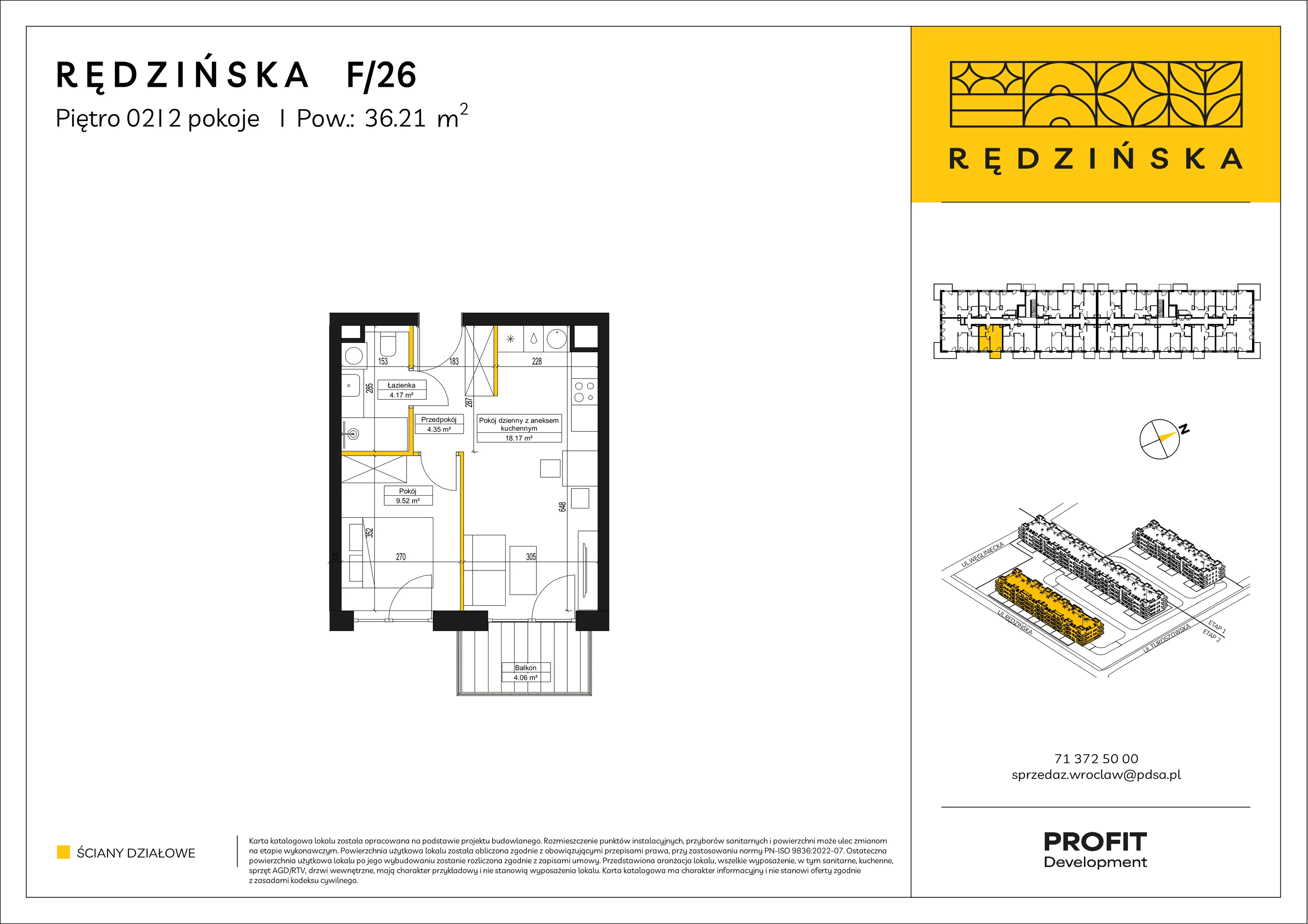 2 pokoje, mieszkanie 36,21 m², piętro 2, oferta nr RD4B/F/26, Rędzińska 4, Wrocław, Maślice, ul. Rędzińska