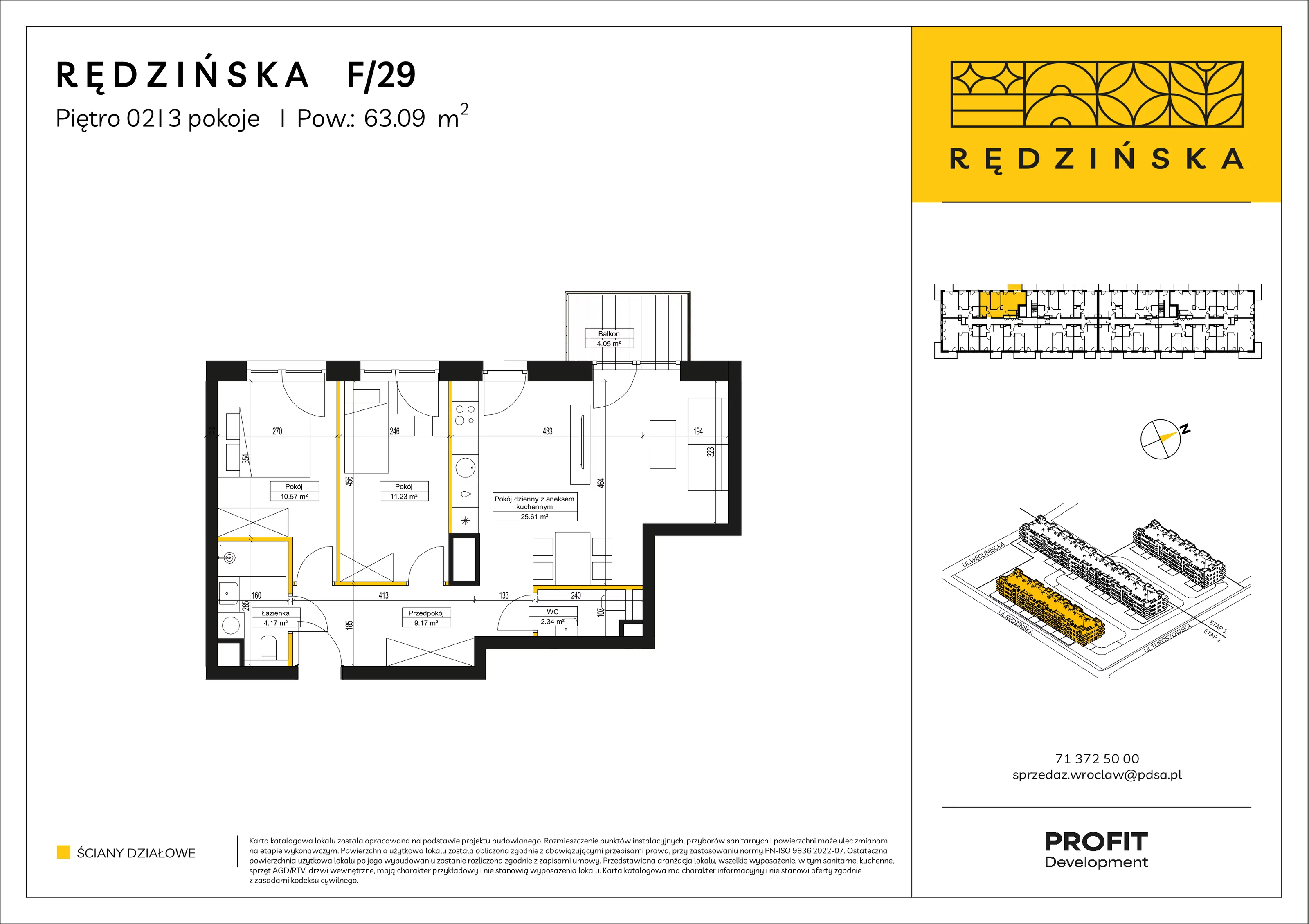 3 pokoje, mieszkanie 63,09 m², piętro 2, oferta nr RD4B/F/29, Rędzińska 4, Wrocław, Maślice, ul. Rędzińska