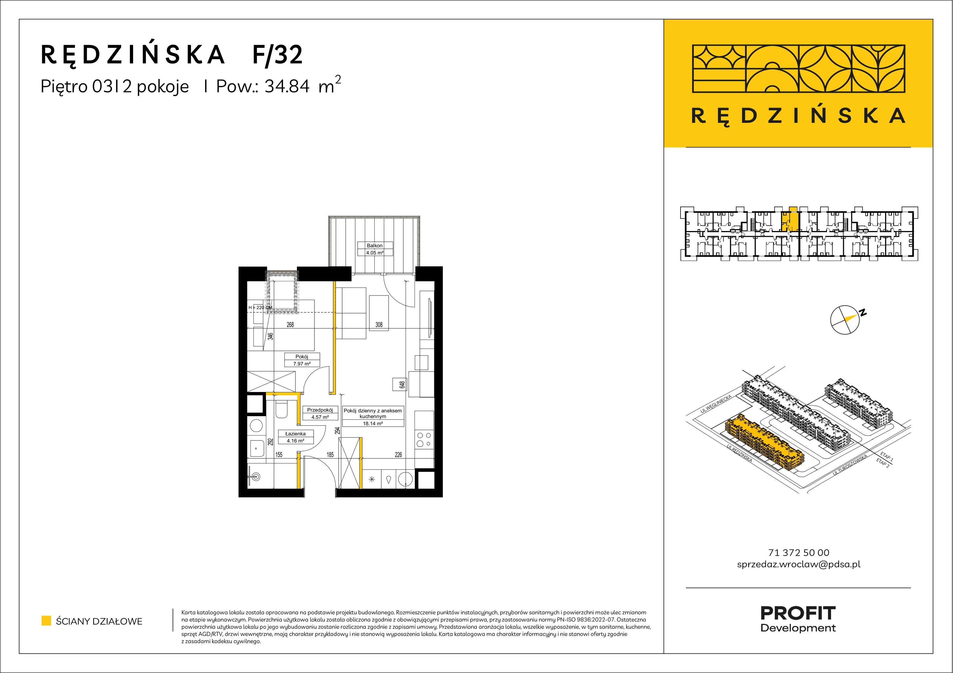 2 pokoje, mieszkanie 34,84 m², piętro 3, oferta nr RD4B/F/32, Rędzińska 4, Wrocław, Maślice, ul. Rędzińska