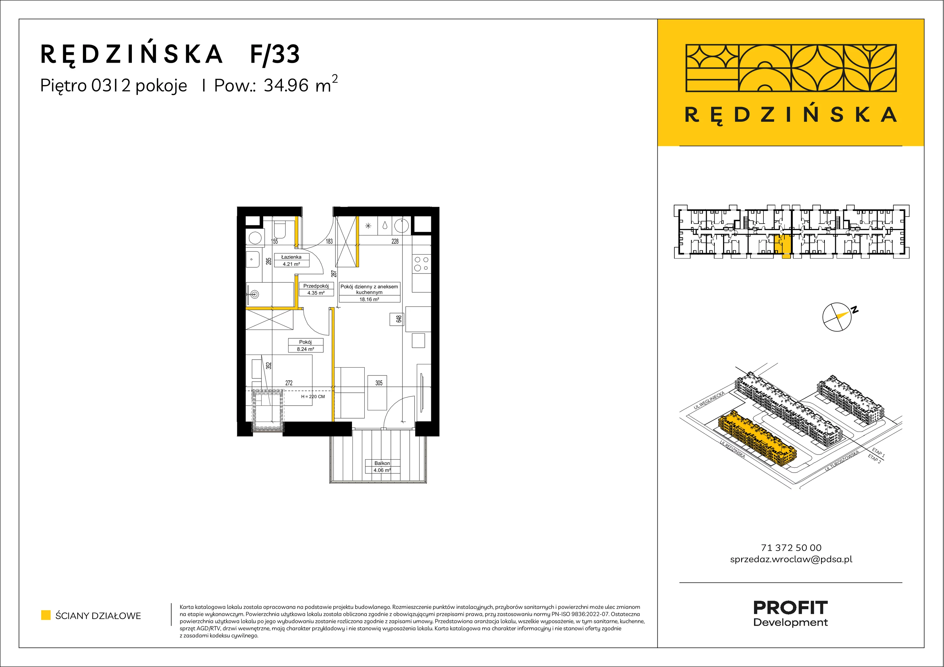 2 pokoje, mieszkanie 34,96 m², piętro 3, oferta nr RD4B/F/33, Rędzińska 4, Wrocław, Maślice, ul. Rędzińska