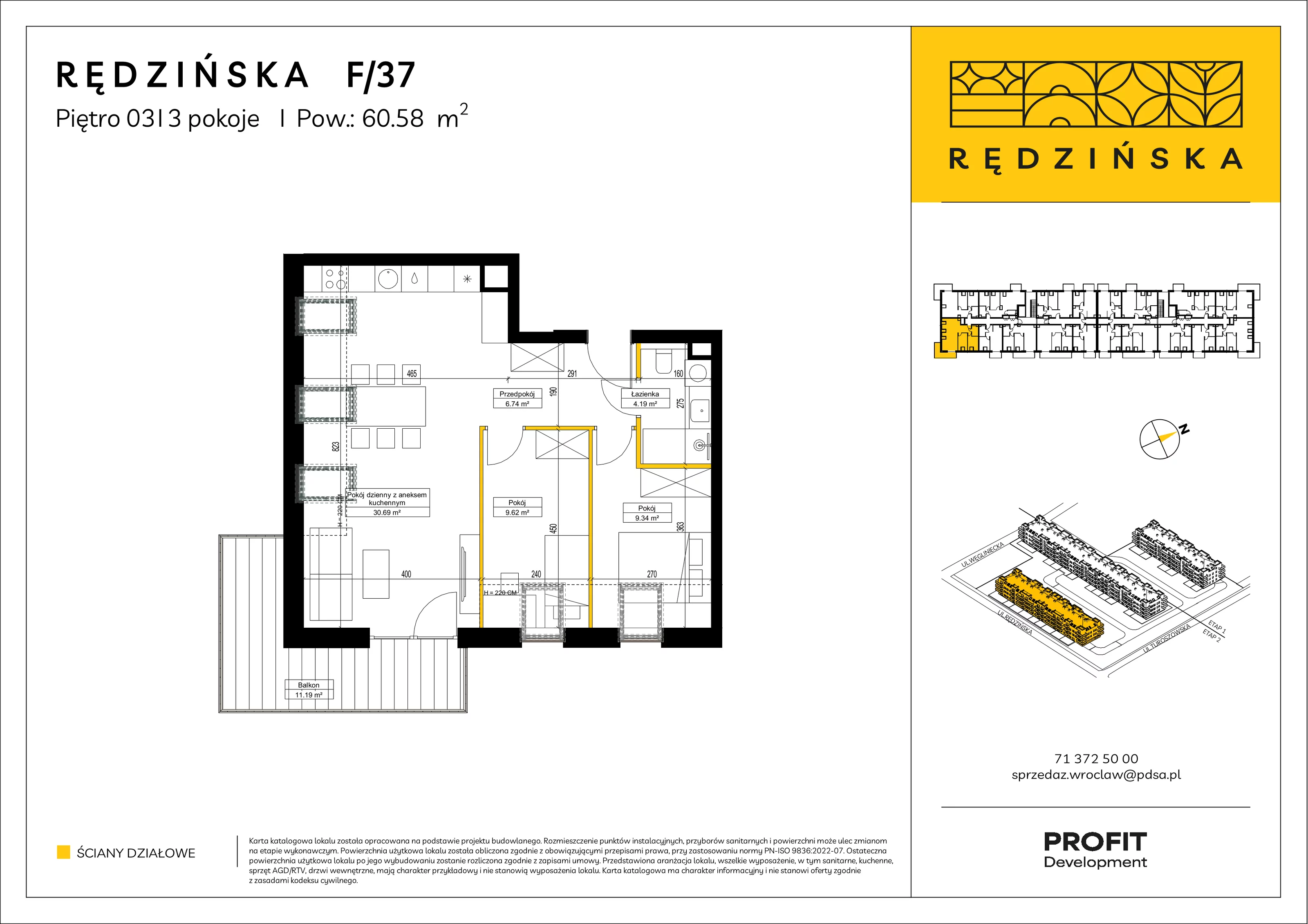 3 pokoje, mieszkanie 60,58 m², piętro 3, oferta nr RD4B/F/37, Rędzińska 4, Wrocław, Maślice, ul. Rędzińska