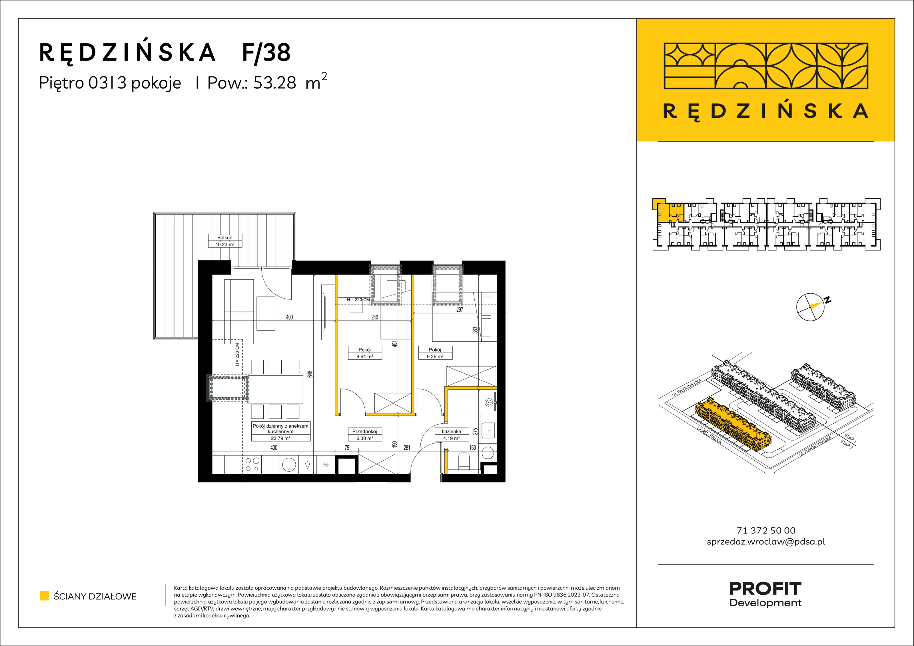 3 pokoje, mieszkanie 53,28 m², piętro 3, oferta nr RD4B/F/38, Rędzińska 4, Wrocław, Maślice, ul. Rędzińska