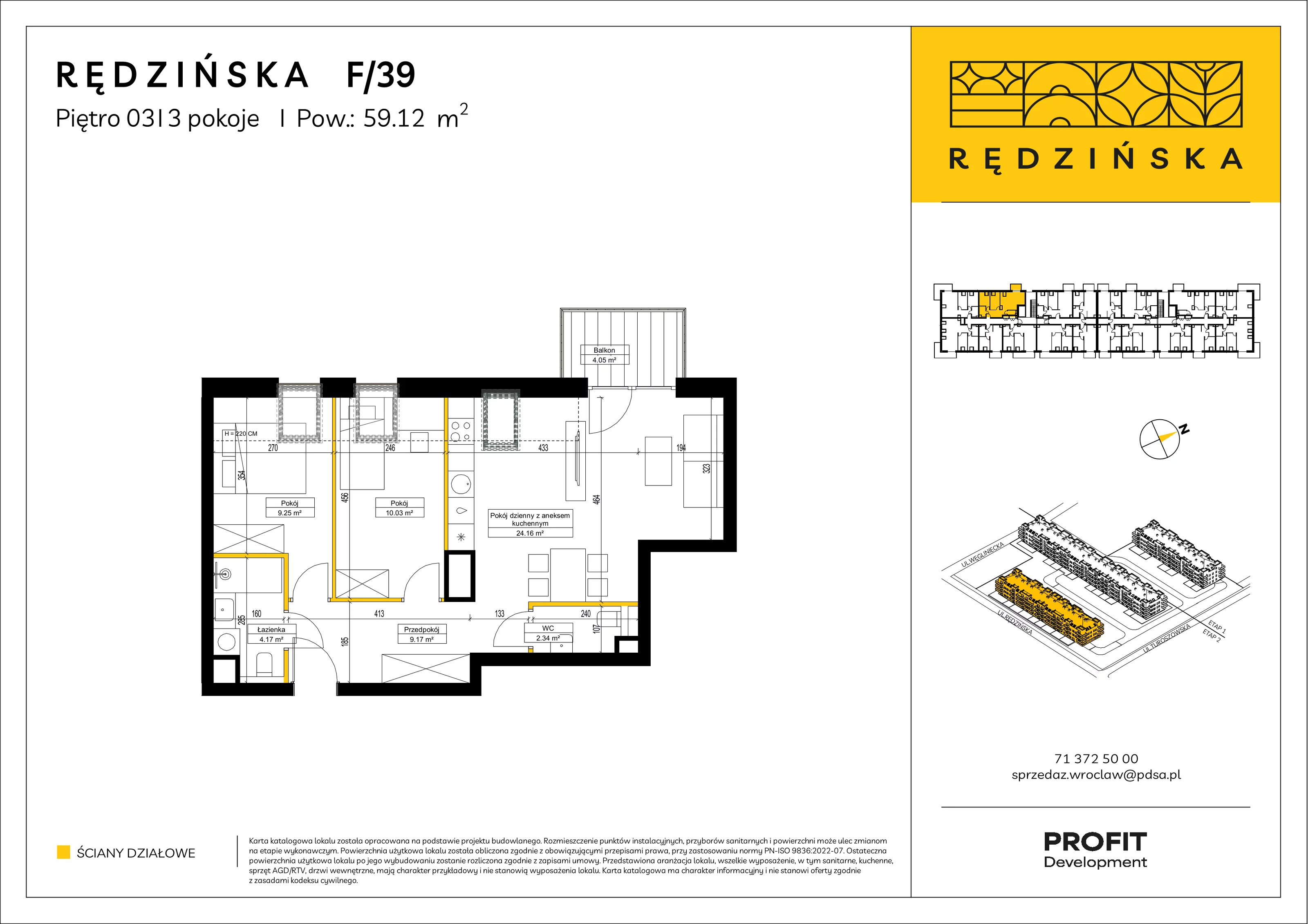 3 pokoje, mieszkanie 59,12 m², piętro 3, oferta nr RD4B/F/39, Rędzińska 4, Wrocław, Maślice, ul. Rędzińska