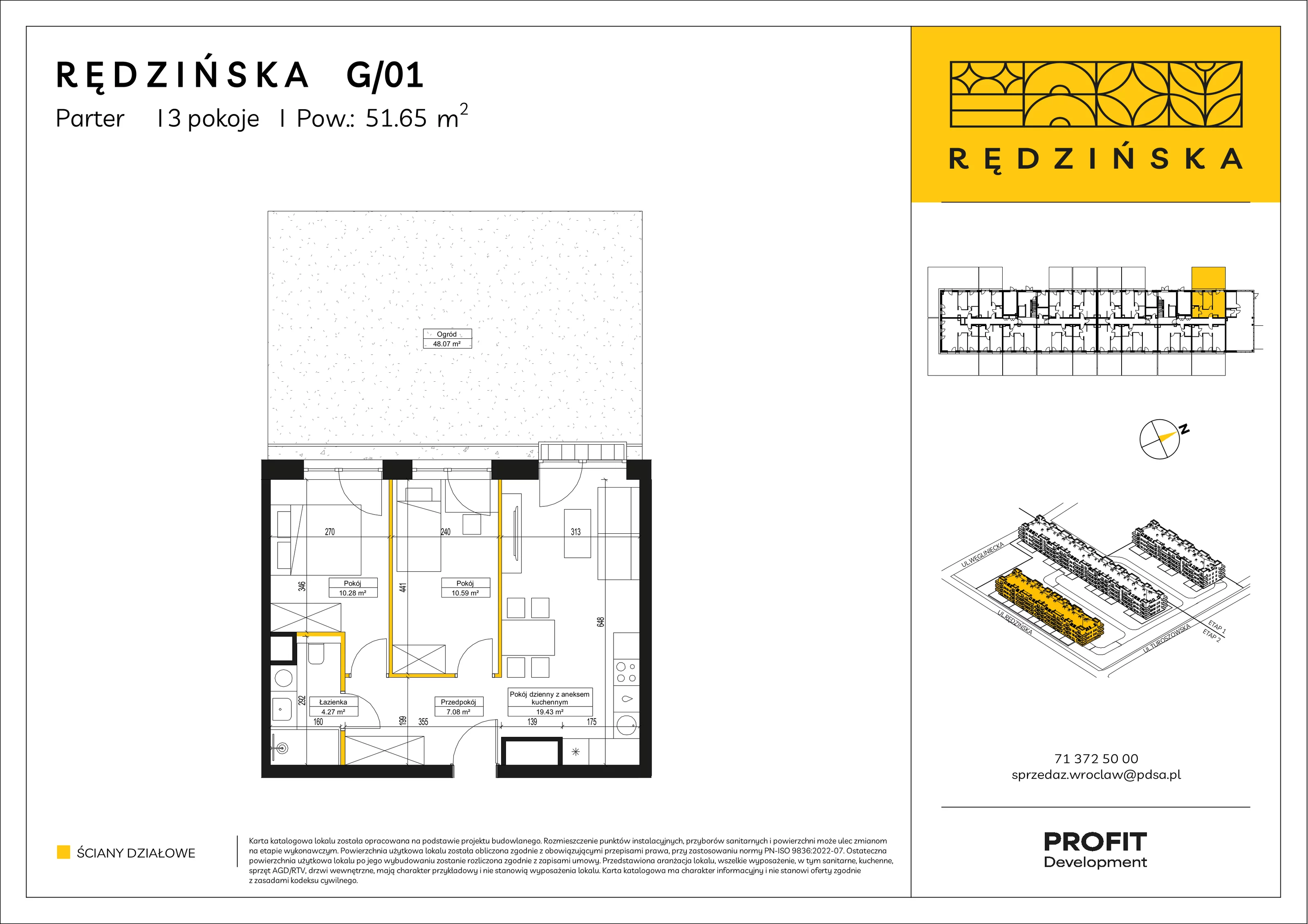 3 pokoje, mieszkanie 51,65 m², parter, oferta nr RD4B/G/01, Rędzińska 4, Wrocław, Maślice, ul. Rędzińska