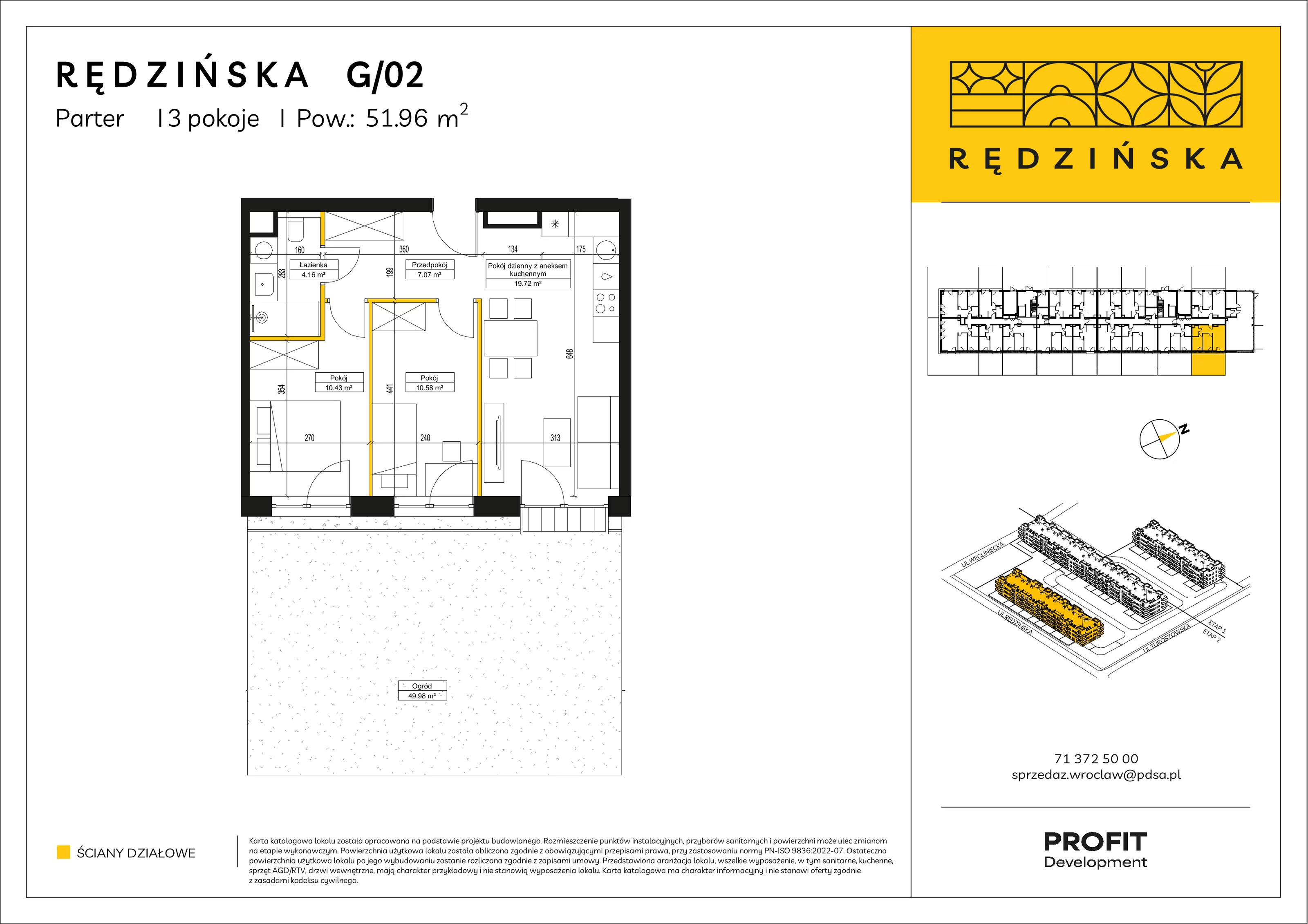 3 pokoje, mieszkanie 51,96 m², parter, oferta nr RD4B/G/02, Rędzińska 4, Wrocław, Maślice, ul. Rędzińska