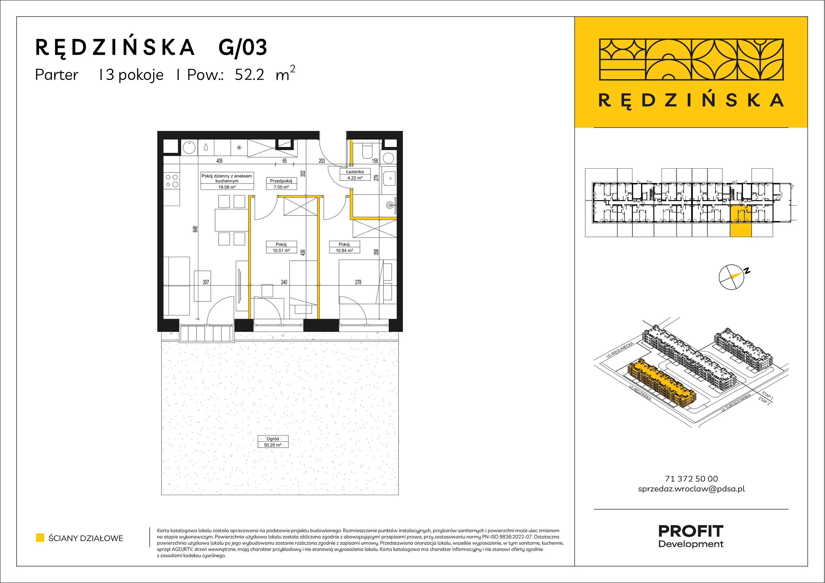 3 pokoje, mieszkanie 52,20 m², parter, oferta nr RD4B/G/03, Rędzińska 4, Wrocław, Maślice, ul. Rędzińska