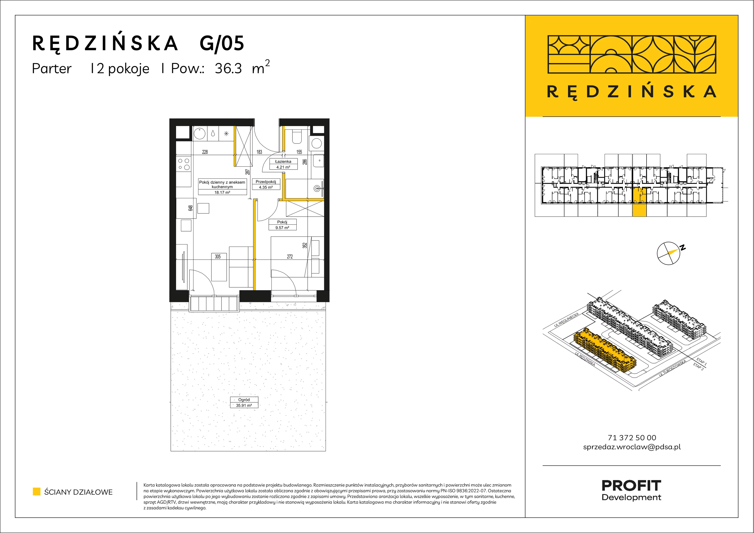 2 pokoje, mieszkanie 36,30 m², parter, oferta nr RD4B/G/05, Rędzińska 4, Wrocław, Maślice, ul. Rędzińska
