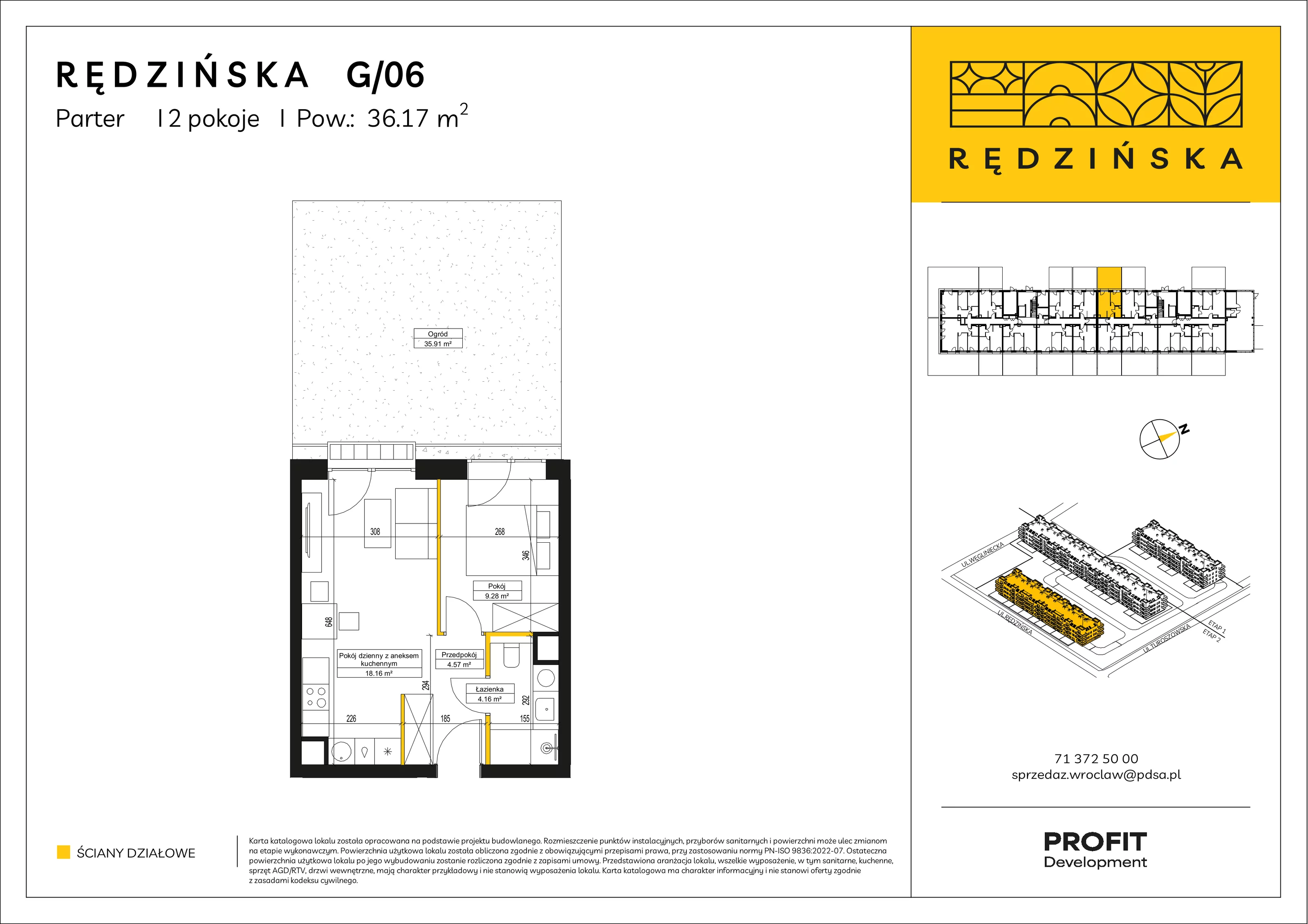 2 pokoje, mieszkanie 36,17 m², parter, oferta nr RD4B/G/06, Rędzińska 4, Wrocław, Maślice, ul. Rędzińska