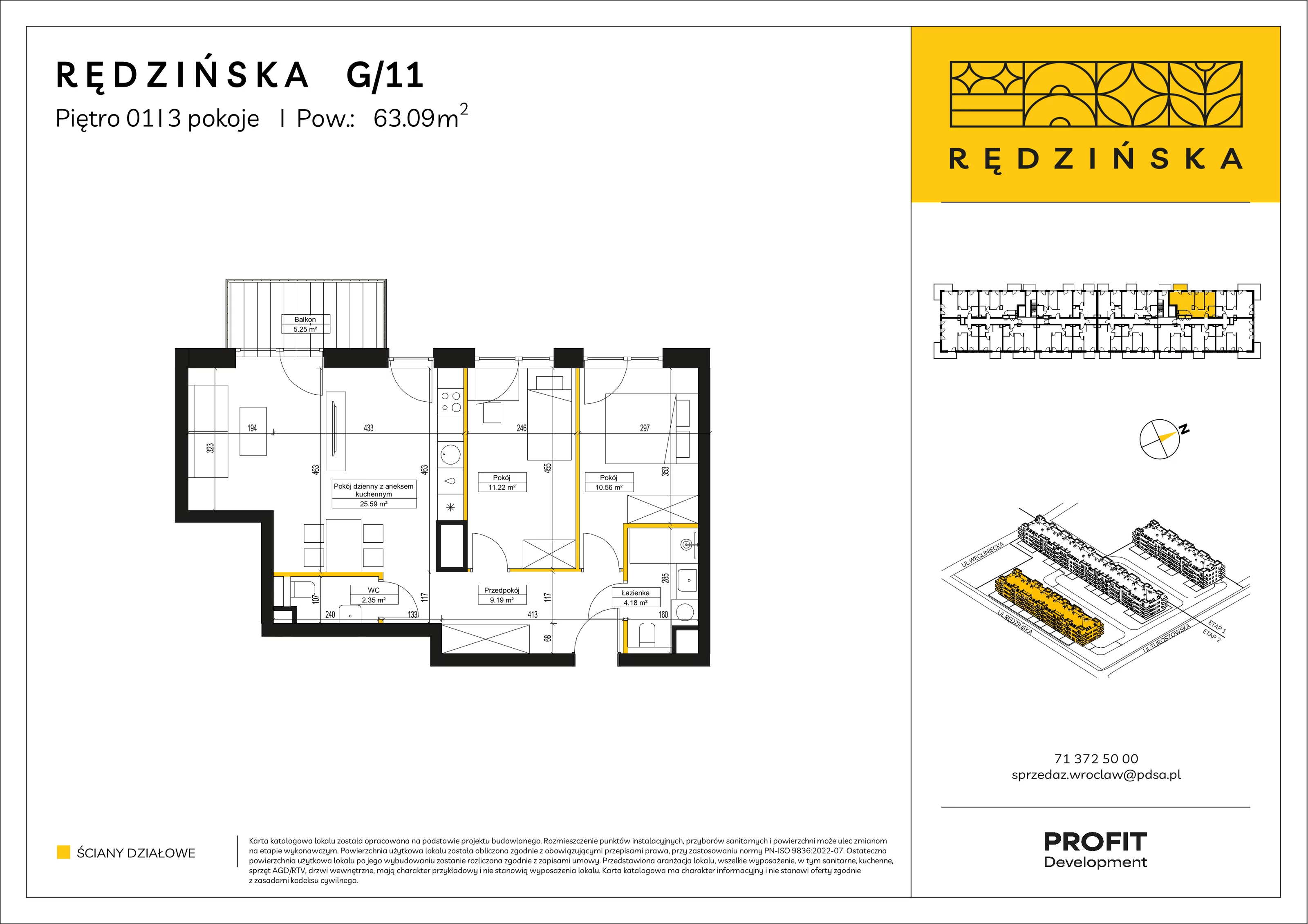 3 pokoje, mieszkanie 63,09 m², piętro 1, oferta nr RD4B/G/11, Rędzińska 4, Wrocław, Maślice, ul. Rędzińska