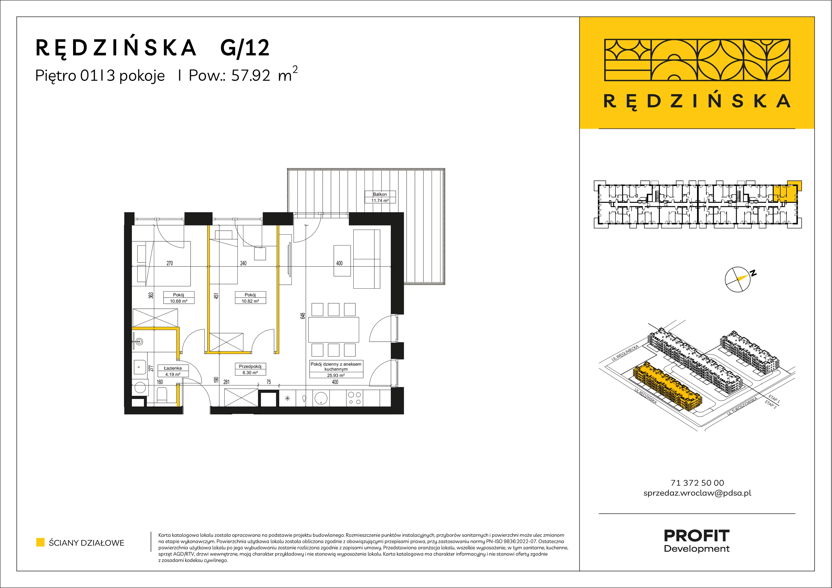3 pokoje, mieszkanie 57,92 m², piętro 1, oferta nr RD4B/G/12, Rędzińska 4, Wrocław, Maślice, ul. Rędzińska