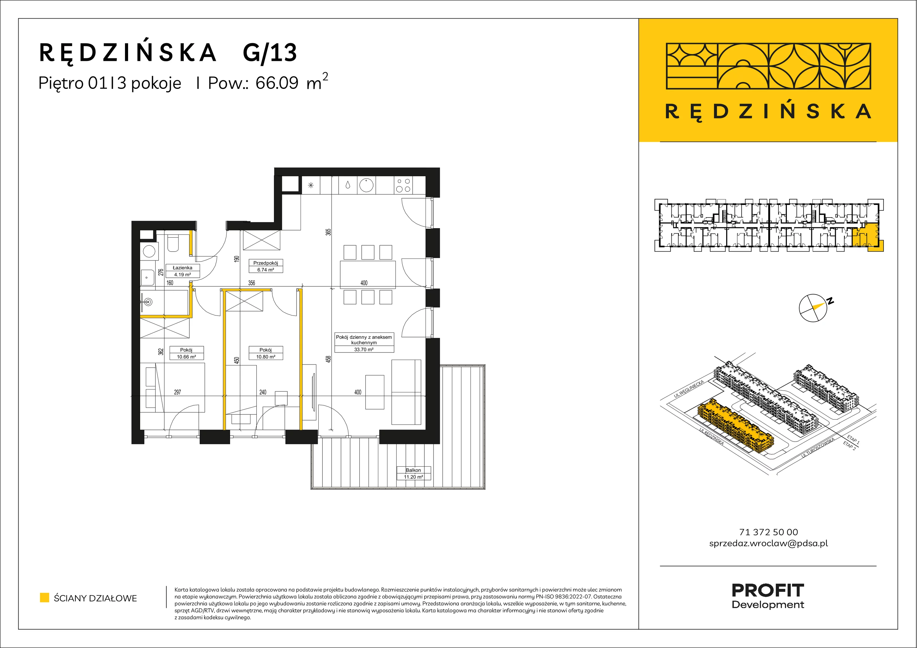 3 pokoje, mieszkanie 66,09 m², piętro 1, oferta nr RD4B/G/13, Rędzińska 4, Wrocław, Maślice, ul. Rędzińska