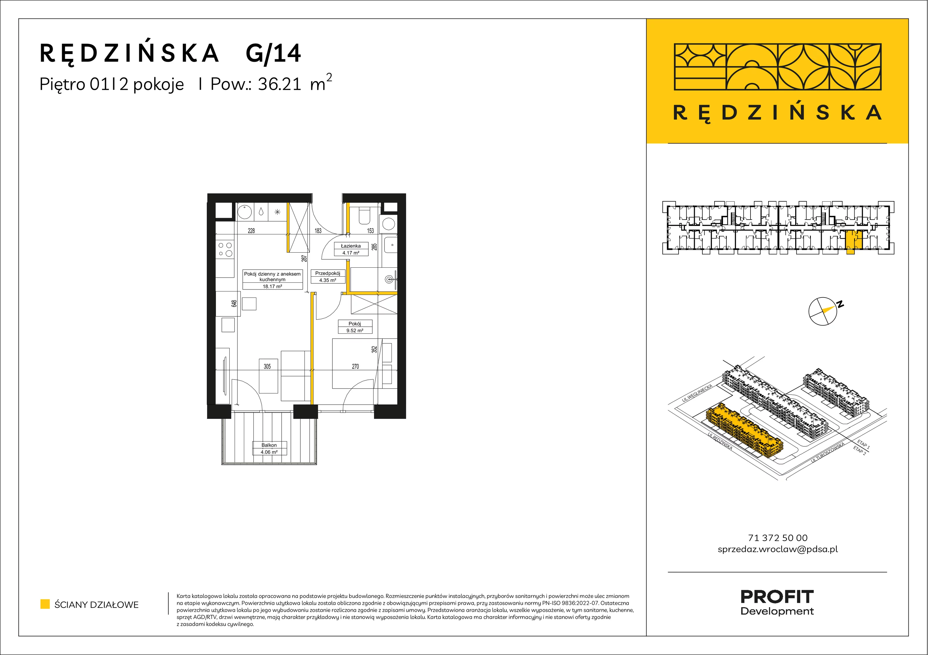 2 pokoje, mieszkanie 36,21 m², piętro 1, oferta nr RD4B/G/14, Rędzińska 4, Wrocław, Maślice, ul. Rędzińska
