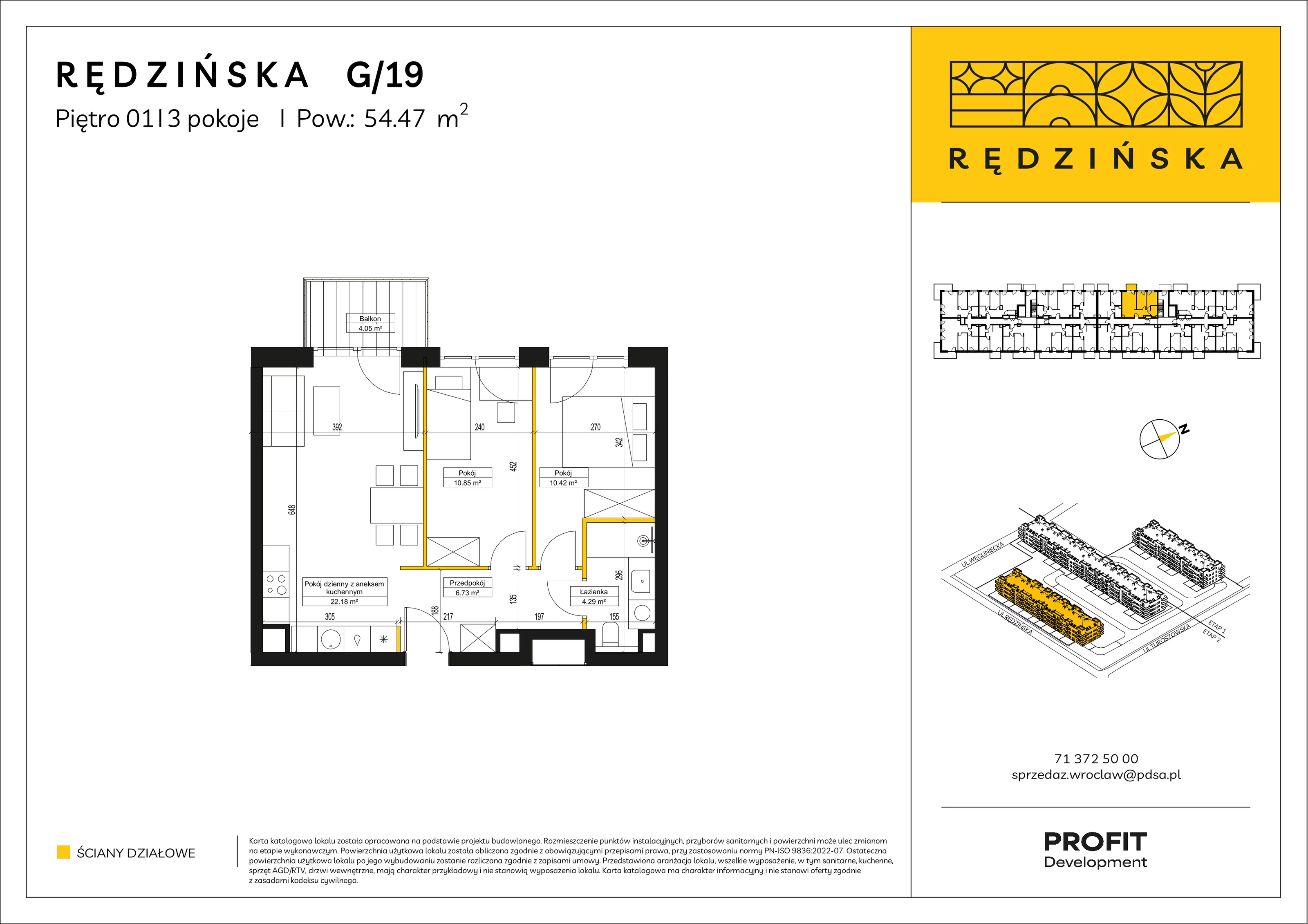 3 pokoje, mieszkanie 54,47 m², piętro 1, oferta nr RD4B/G/19, Rędzińska 4, Wrocław, Maślice, ul. Rędzińska