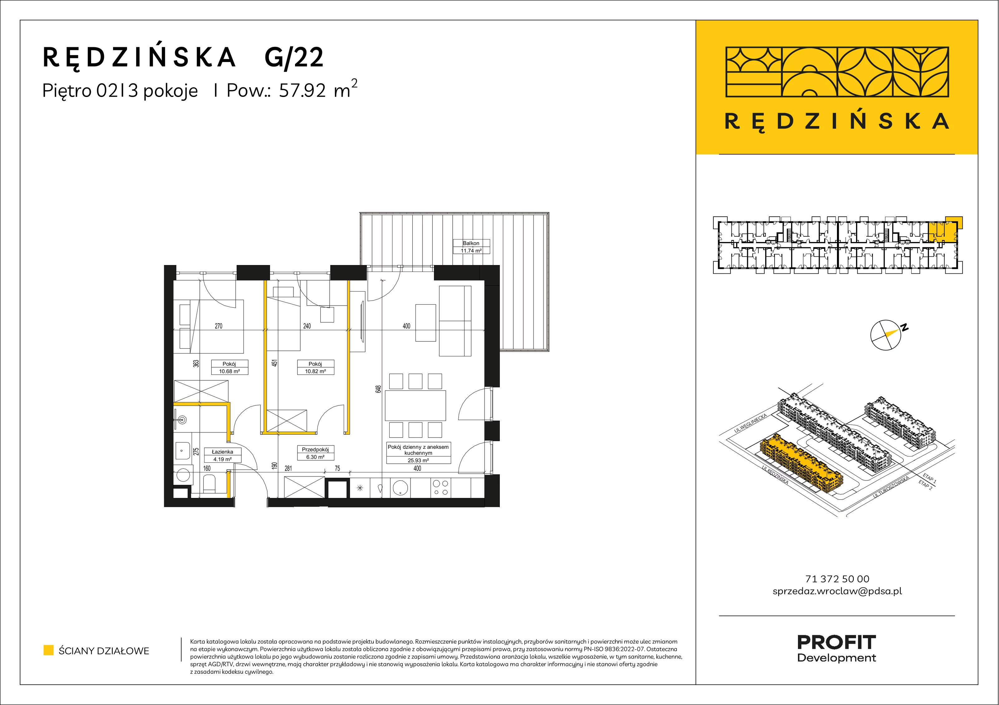 3 pokoje, mieszkanie 57,92 m², piętro 2, oferta nr RD4B/G/22, Rędzińska 4, Wrocław, Maślice, ul. Rędzińska
