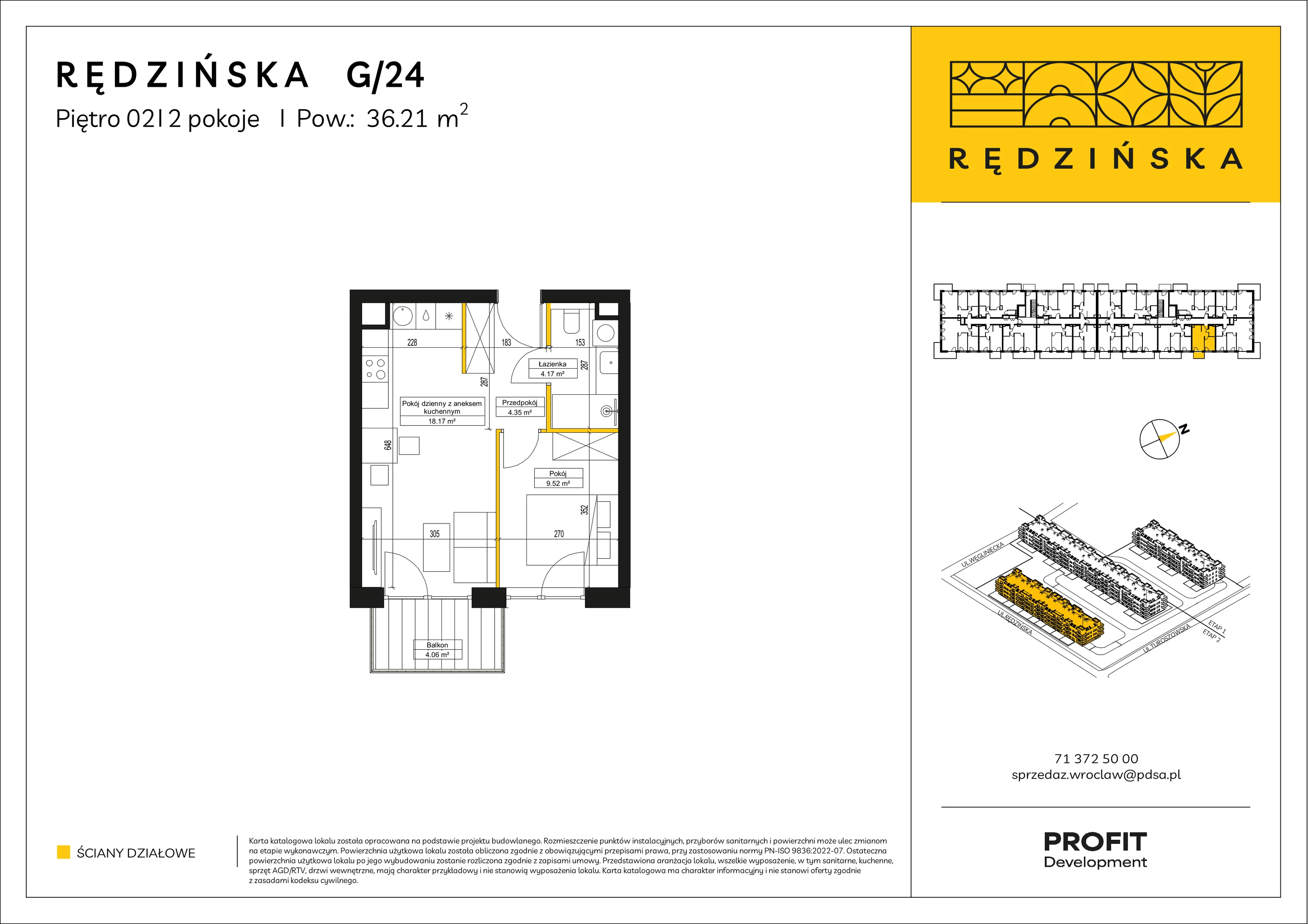 2 pokoje, mieszkanie 36,21 m², piętro 2, oferta nr RD4B/G/24, Rędzińska 4, Wrocław, Maślice, ul. Rędzińska