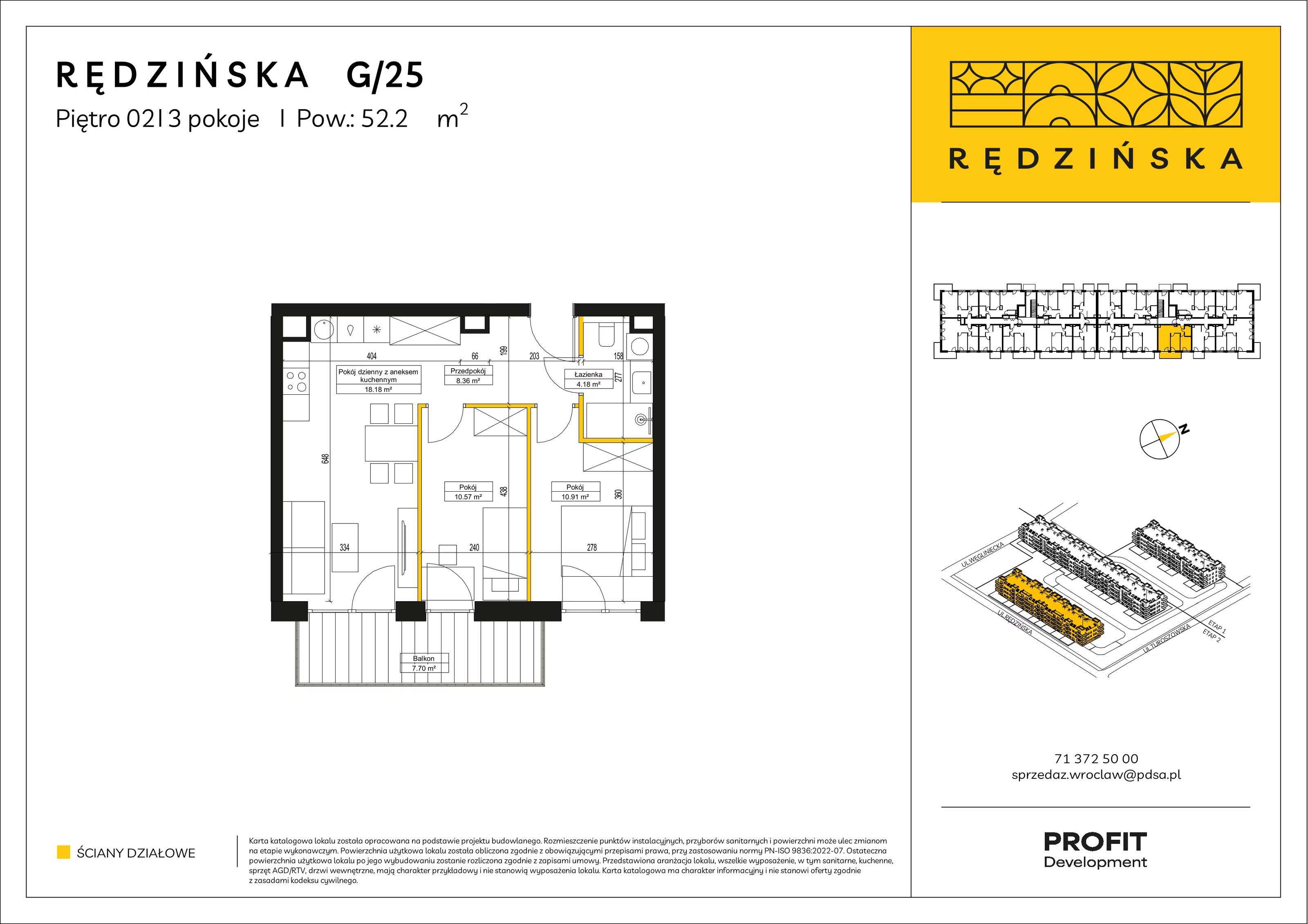 3 pokoje, mieszkanie 52,20 m², piętro 2, oferta nr RD4B/G/25, Rędzińska 4, Wrocław, Maślice, ul. Rędzińska