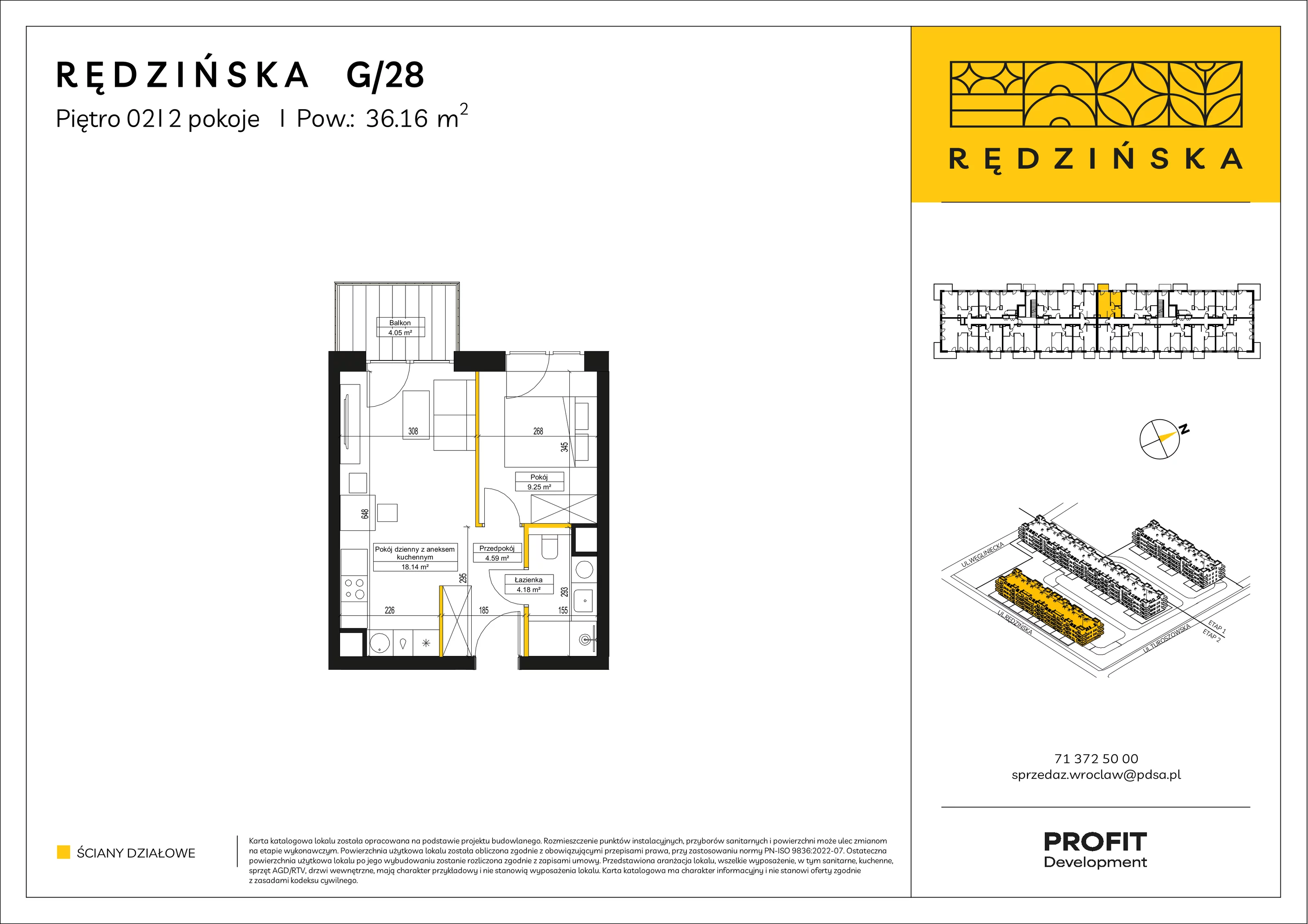 2 pokoje, mieszkanie 36,16 m², piętro 2, oferta nr RD4B/G/28, Rędzińska 4, Wrocław, Maślice, ul. Rędzińska