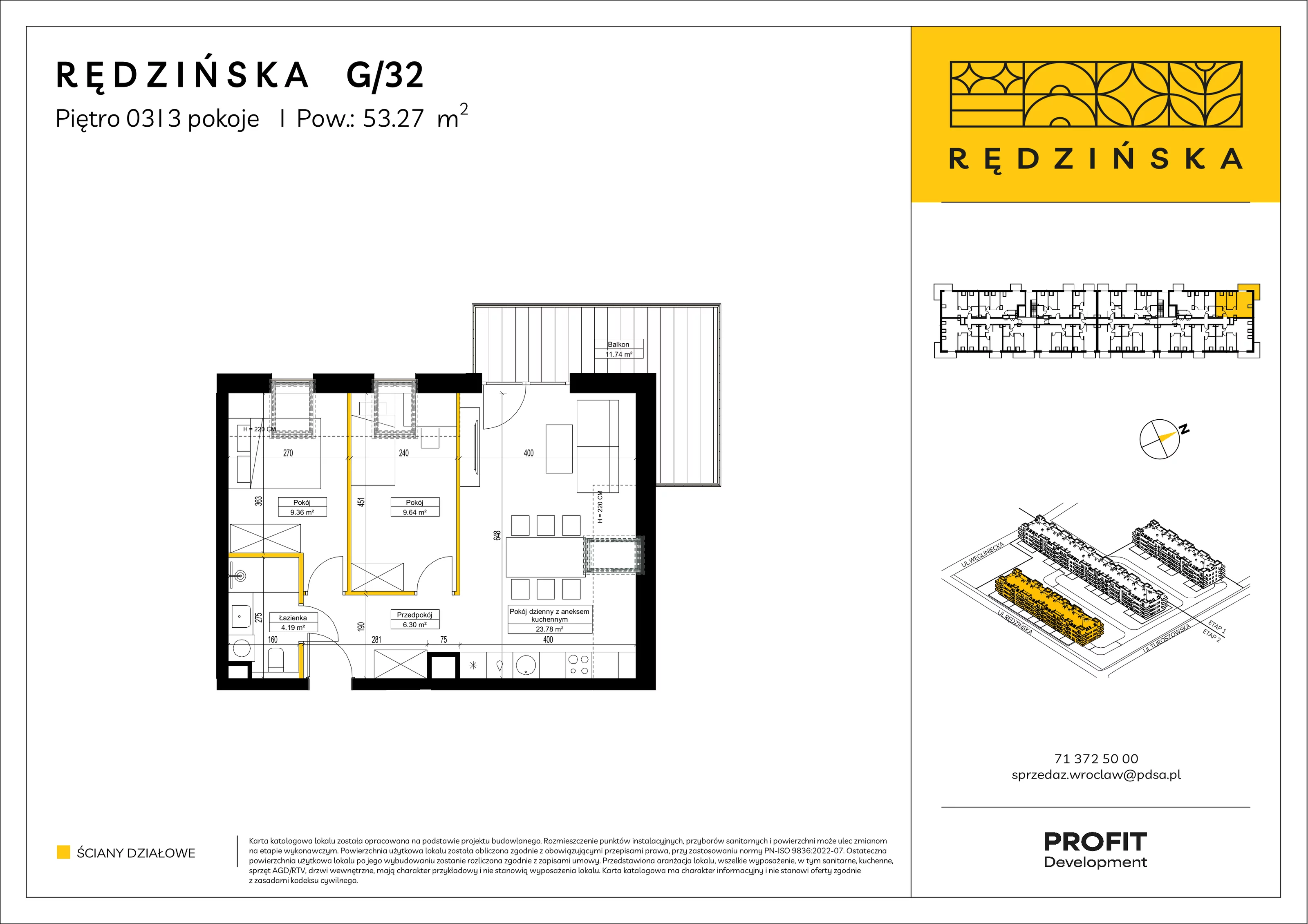 3 pokoje, mieszkanie 53,27 m², piętro 3, oferta nr RD4B/G/32, Rędzińska 4, Wrocław, Maślice, ul. Rędzińska