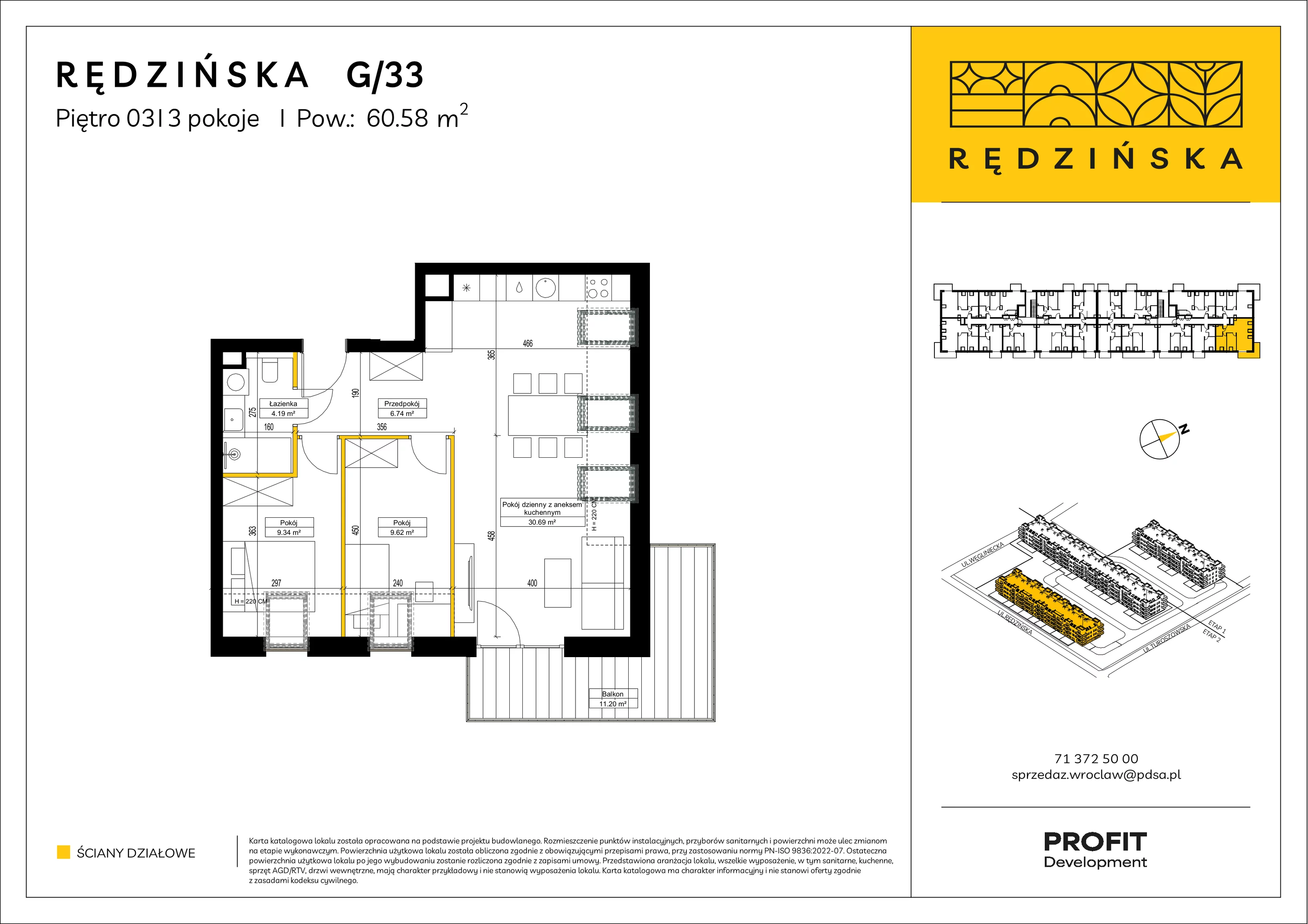3 pokoje, mieszkanie 60,58 m², piętro 3, oferta nr RD4B/G/33, Rędzińska 4, Wrocław, Maślice, ul. Rędzińska