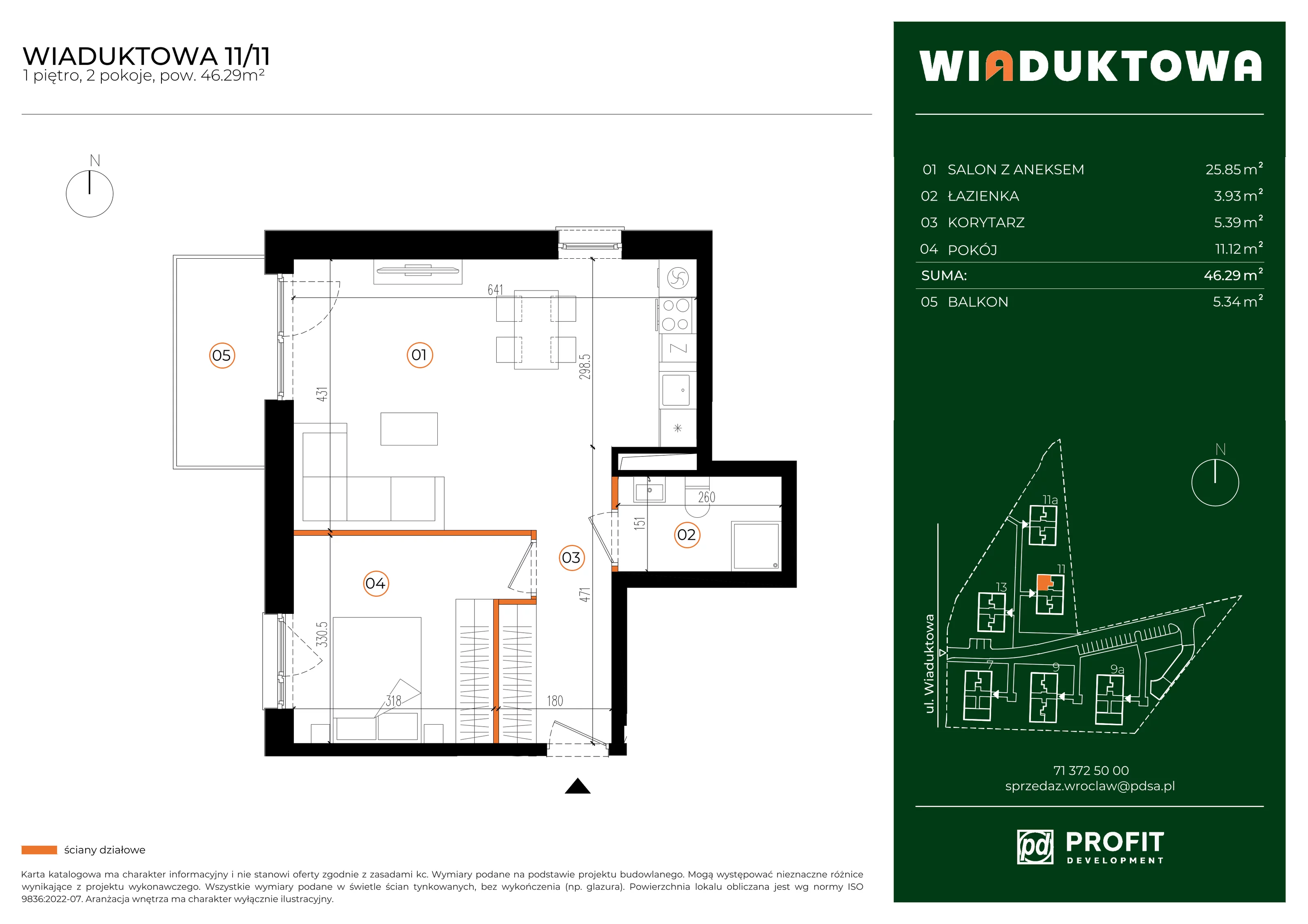 Mieszkanie 46,29 m², piętro 1, oferta nr WI/11/11, Wiaduktowa, Wrocław, Krzyki-Partynice, Krzyki, ul. Wiaduktowa