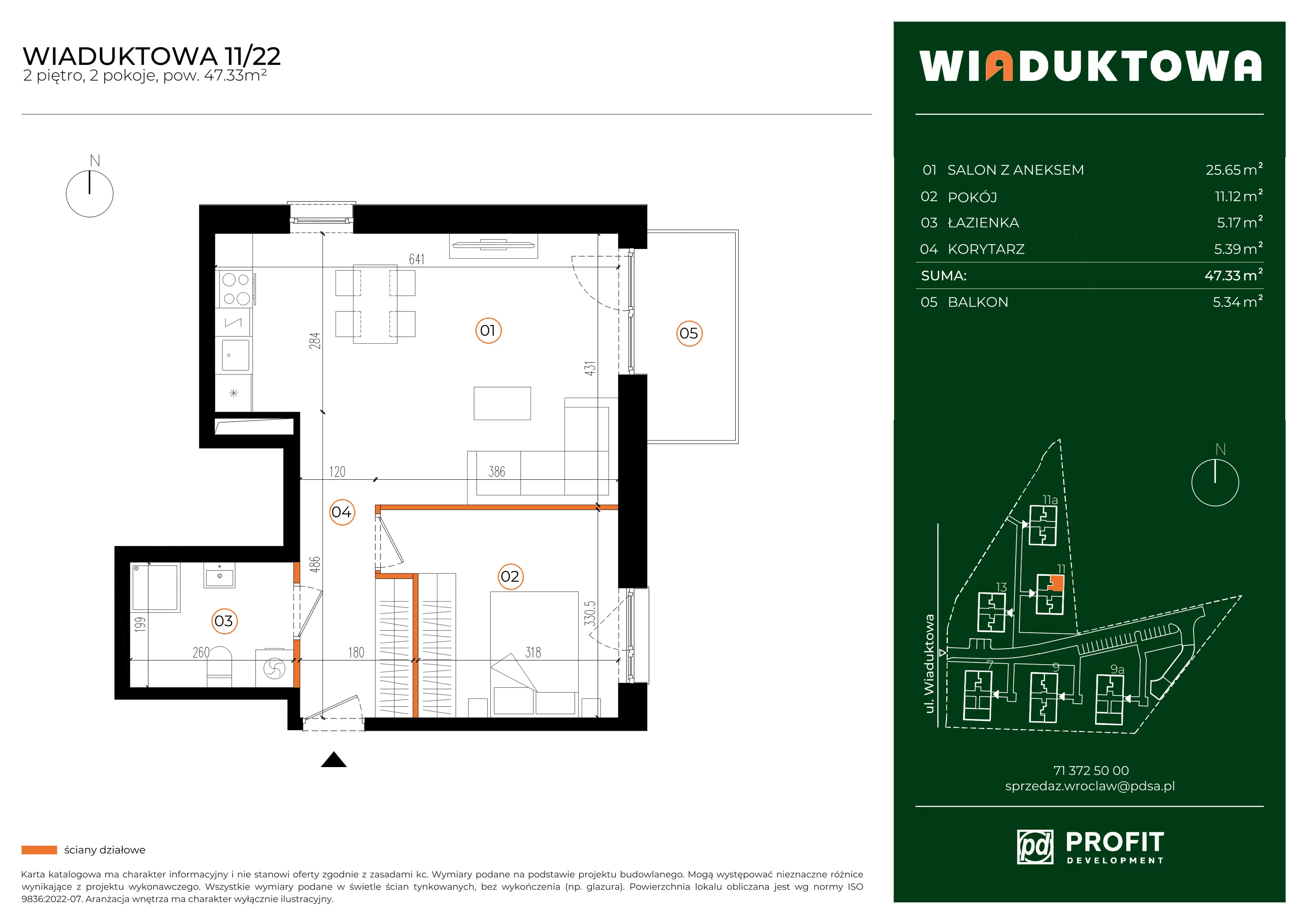 Mieszkanie 47,33 m², piętro 2, oferta nr WI/11/22, Wiaduktowa, Wrocław, Krzyki-Partynice, Krzyki, ul. Wiaduktowa