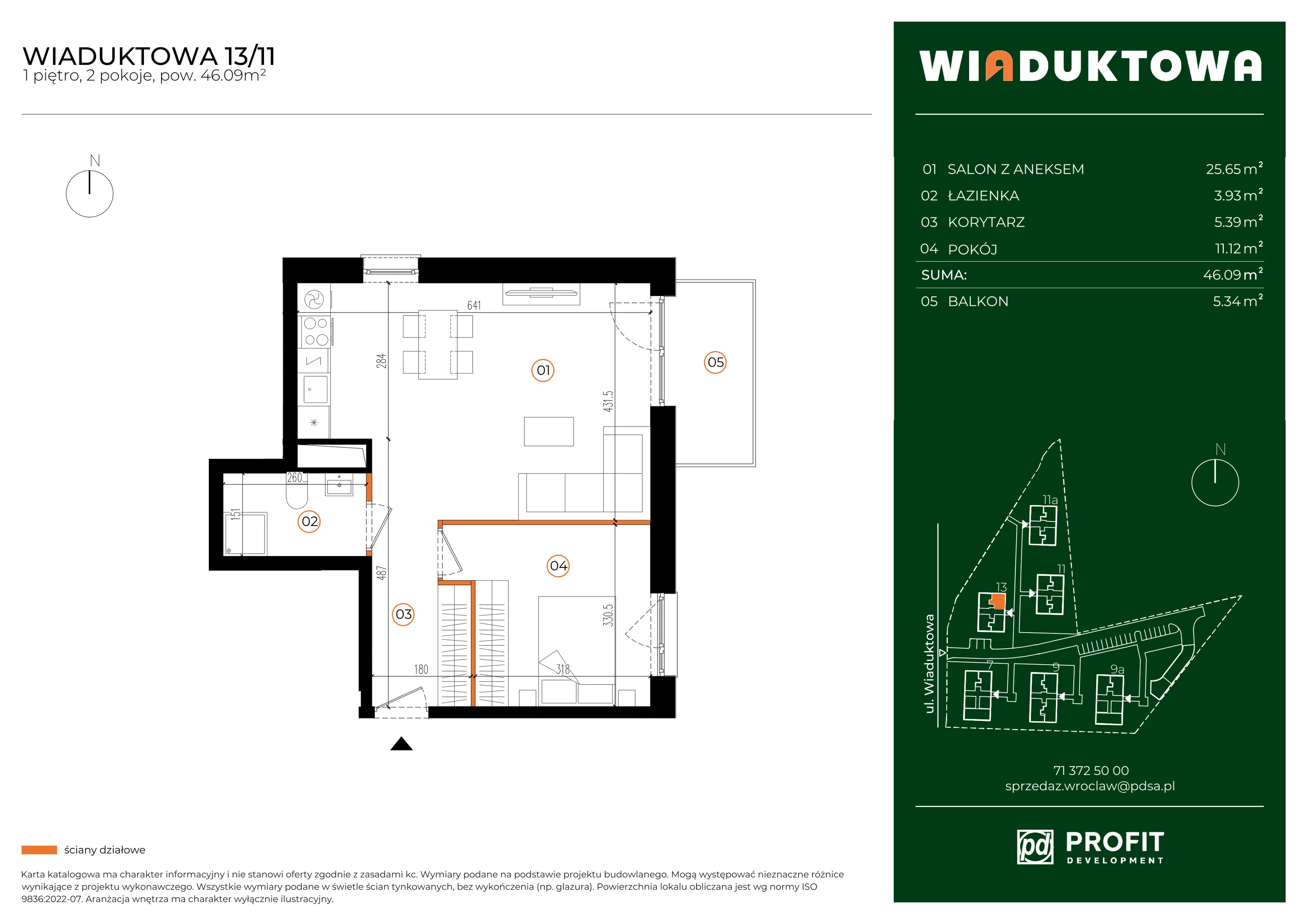 Mieszkanie 46,09 m², piętro 1, oferta nr WI/13/11, Wiaduktowa, Wrocław, Krzyki-Partynice, Krzyki, ul. Wiaduktowa