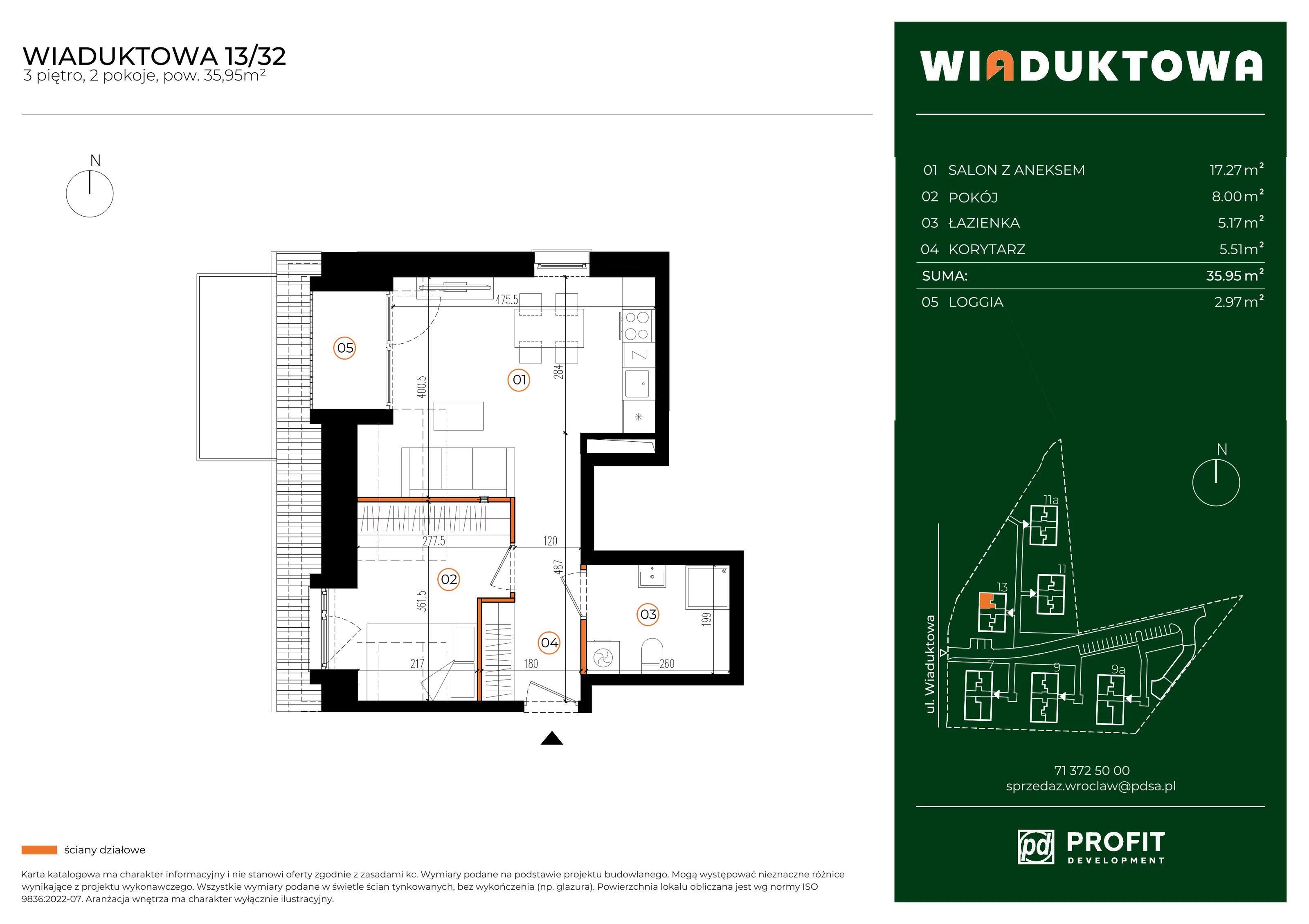 Mieszkanie 35,95 m², piętro 3, oferta nr WI/13/32, Wiaduktowa, Wrocław, Krzyki-Partynice, Krzyki, ul. Wiaduktowa