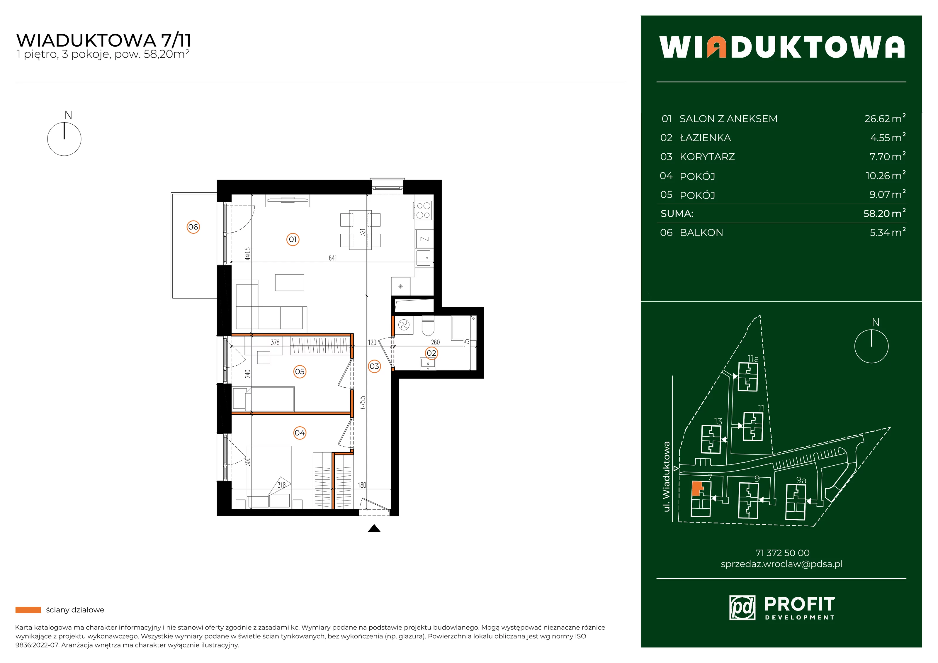 Mieszkanie 58,20 m², piętro 1, oferta nr WI/7/11, Wiaduktowa, Wrocław, Krzyki-Partynice, Krzyki, ul. Wiaduktowa