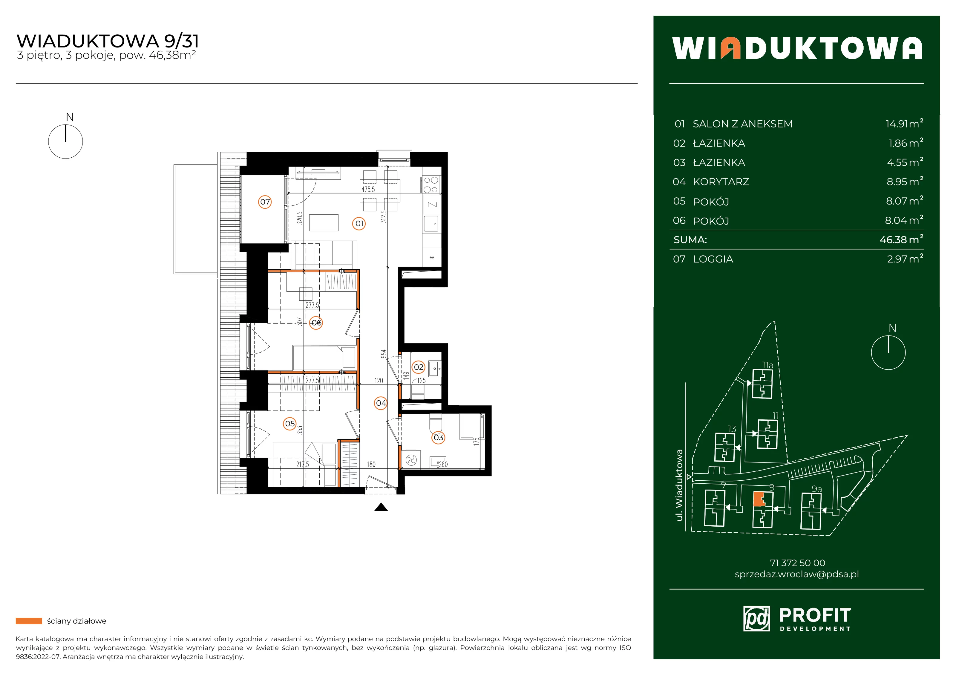 Mieszkanie 46,38 m², piętro 3, oferta nr WI/9/31, Wiaduktowa, Wrocław, Krzyki-Partynice, Krzyki, ul. Wiaduktowa