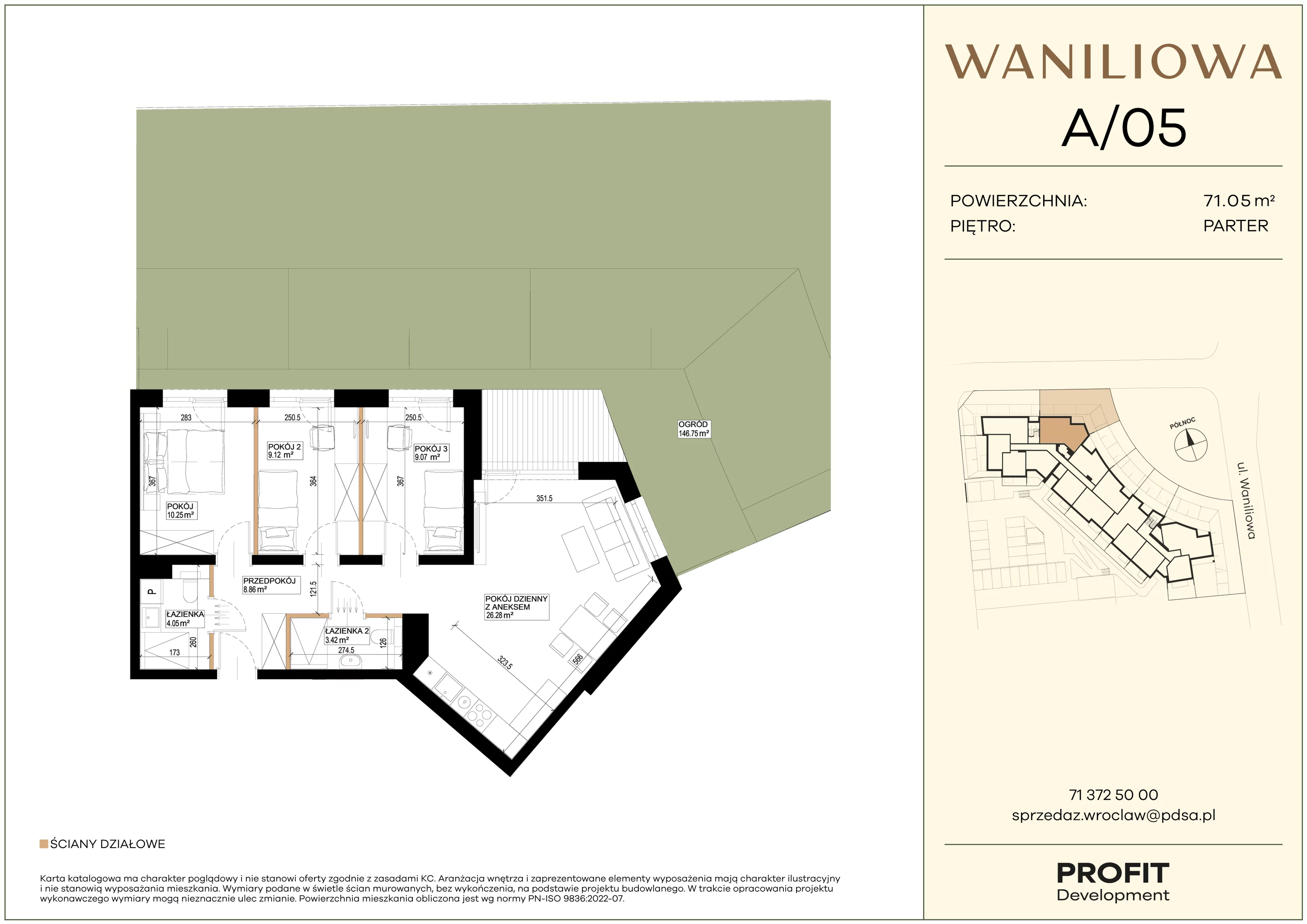 4 pokoje, mieszkanie 71,05 m², parter, oferta nr WA2/A/05, Waniliowa, Wrocław, Lipa Piotrowska, Psie Pole, ul. Waniliowa
