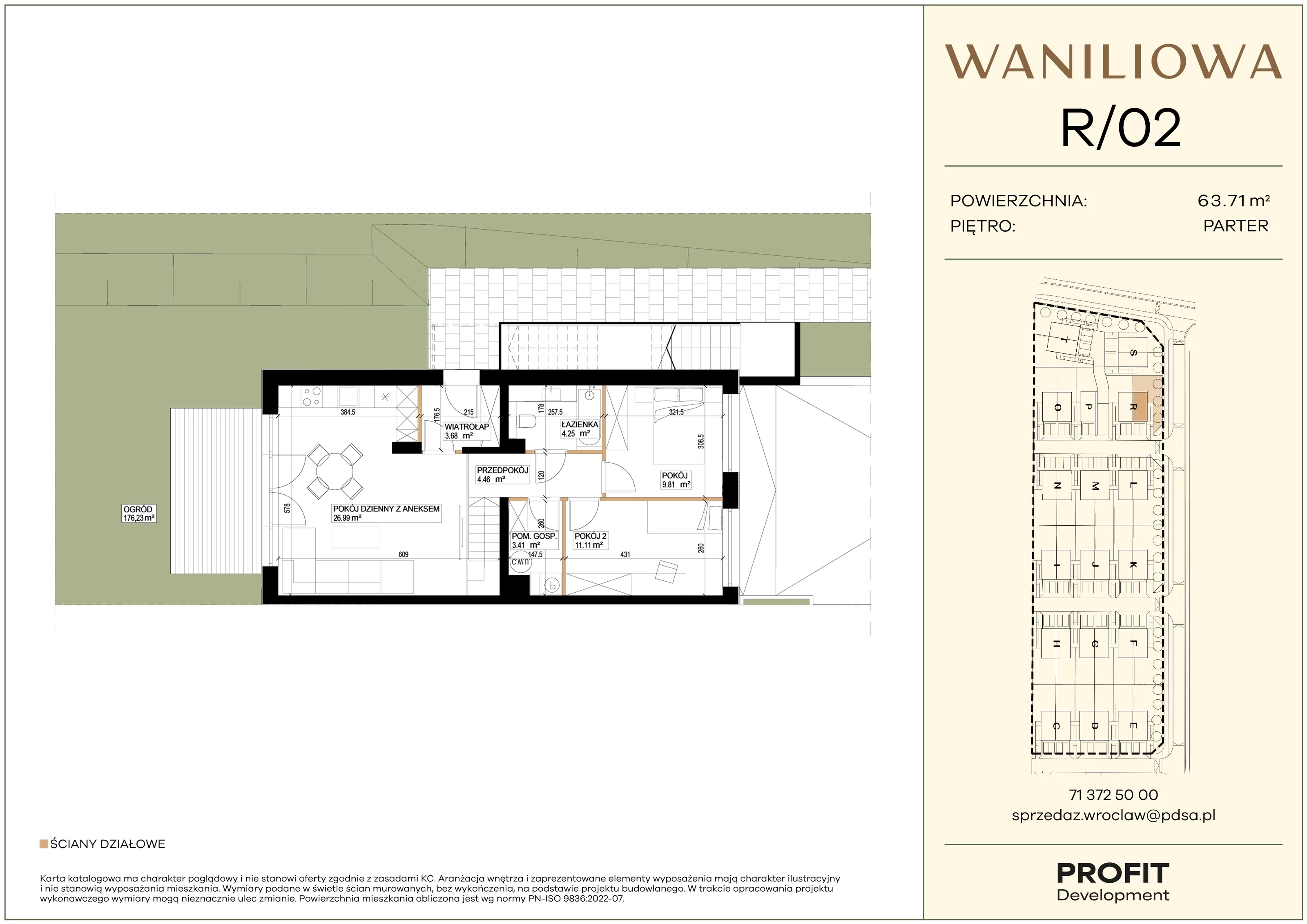 3 pokoje, mieszkanie 63,71 m², parter, oferta nr WA1/R/02, Waniliowa, Wrocław, Lipa Piotrowska, Psie Pole, ul. Waniliowa
