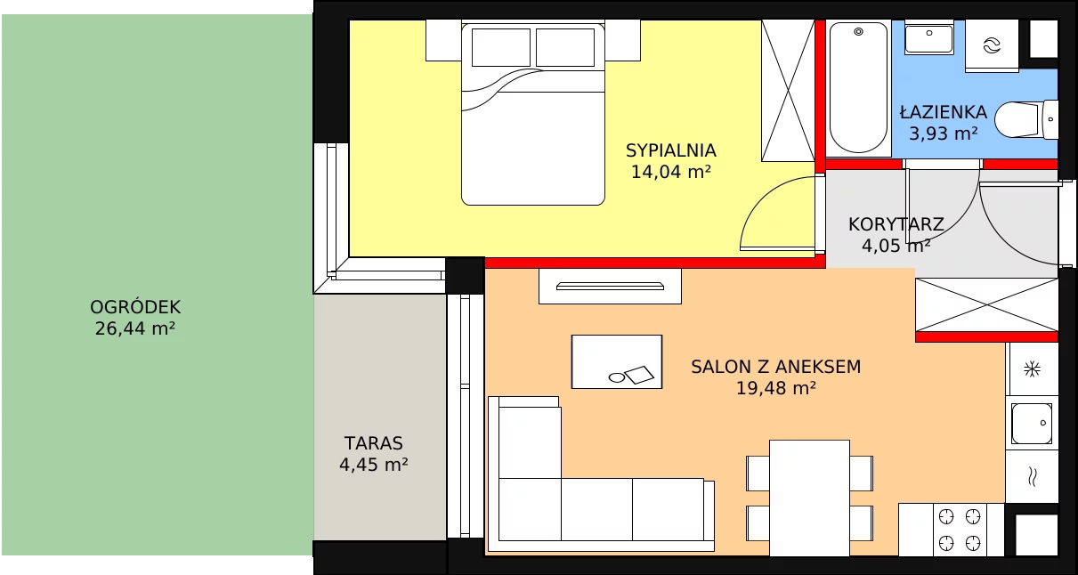 Mieszkanie 41,50 m², parter, oferta nr 13/5, ASFALTOWA 13, Wrocław, Wojszyce, Krzyki, ul. Asfaltowa 13