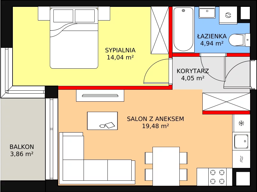 Mieszkanie 41,51 m², piętro 1, oferta nr 13/15, ASFALTOWA 13, Wrocław, Wojszyce, Krzyki, ul. Asfaltowa 13