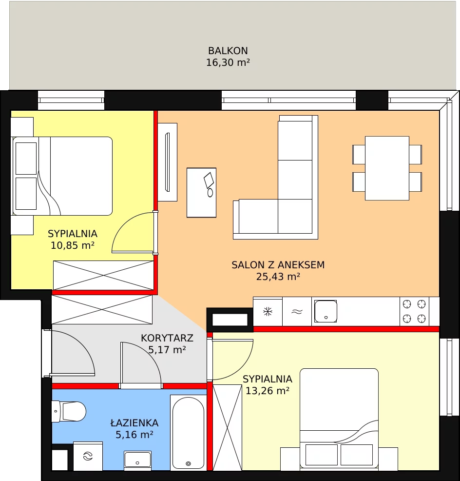 Mieszkanie 59,87 m², piętro 1, oferta nr 13/18, ASFALTOWA 13, Wrocław, Wojszyce, Krzyki, ul. Asfaltowa 13