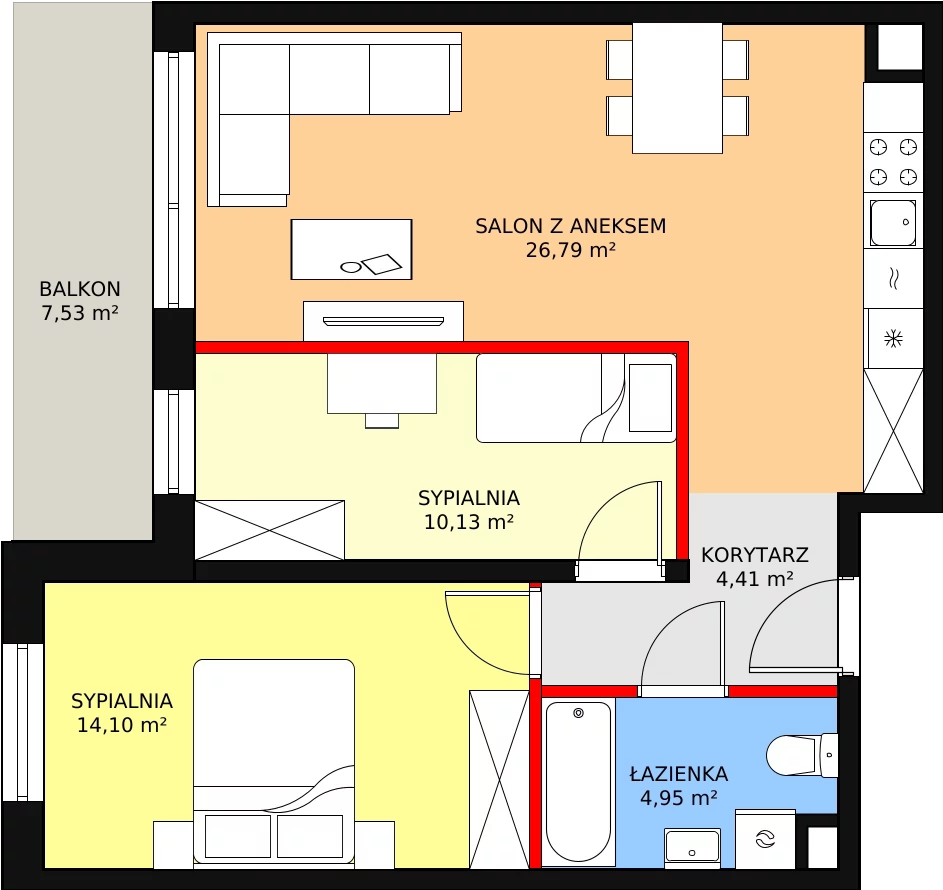 Mieszkanie 60,38 m², piętro 2, oferta nr 13A/19, ASFALTOWA 13, Wrocław, Wojszyce, Krzyki, ul. Asfaltowa 13